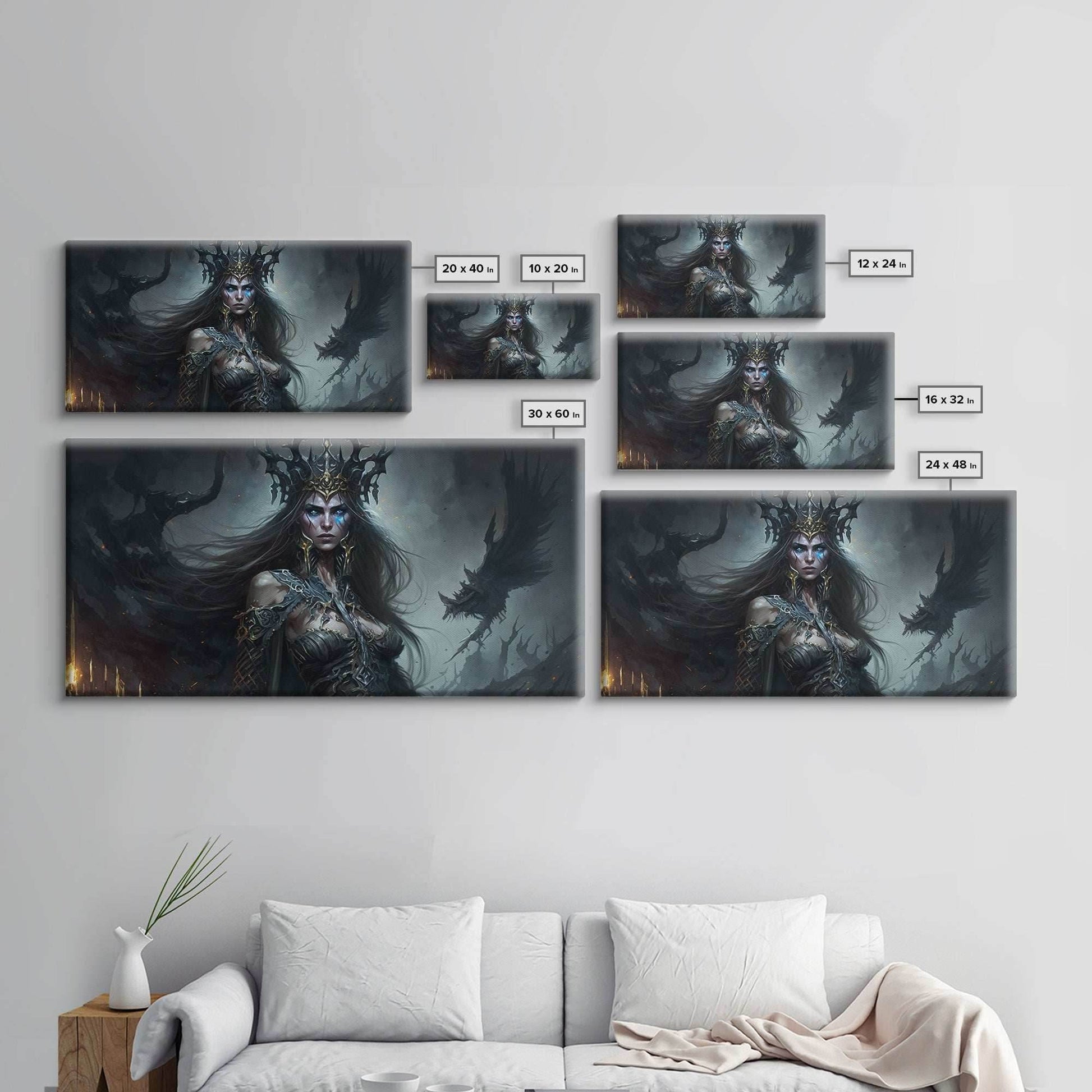 Hel, Goddess of Death, Framed Canvas Print, Norse Mythology Fantasy Art, Framed Canvas Print - 10x20 Inches / Gallery Wrap Canvas - Ready To Hang