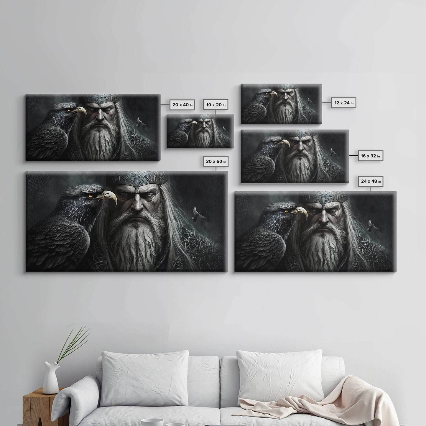 Portrait of Odin King of the Gods, Ruler of Asgard, Framed Canvas Print, Norse Mythology Pop Art, Fantasy Art - 10x20 Inches / Gallery Wrap Canvas - Ready To Hang