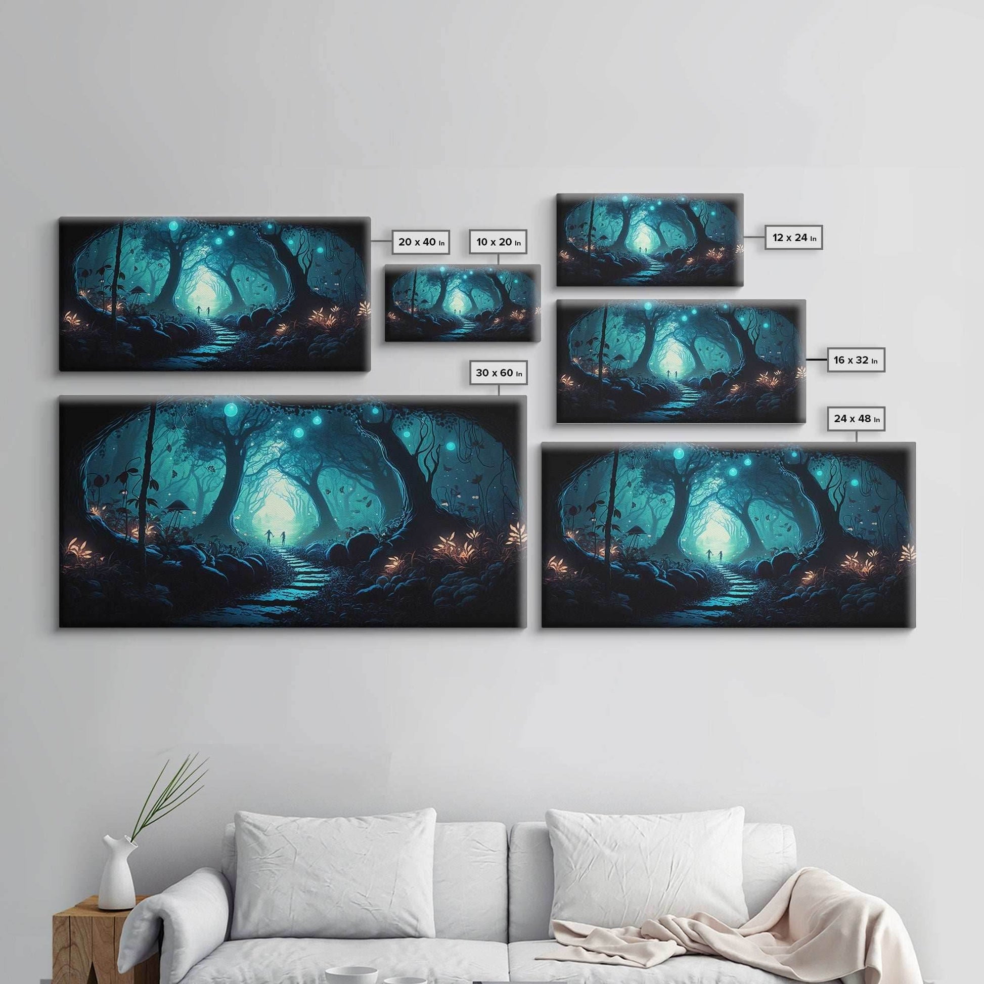 Beautiful Fantasy Art, Framed Canvas Print, Moonlit Forest Floor Fantasy Concept Art - 10x20 Inches / Gallery Wrap Canvas - Ready To Hang