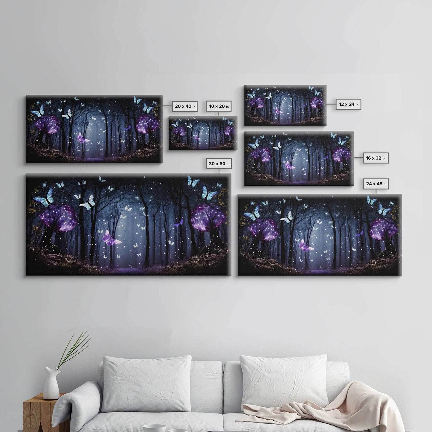 Glowing Butterflies, Framed Canvas Print, Fantasy Decor, High Fantasy Canvas Art, Fairy Forest - 10x20 Inches / Gallery Wrap Canvas - Ready To Hang