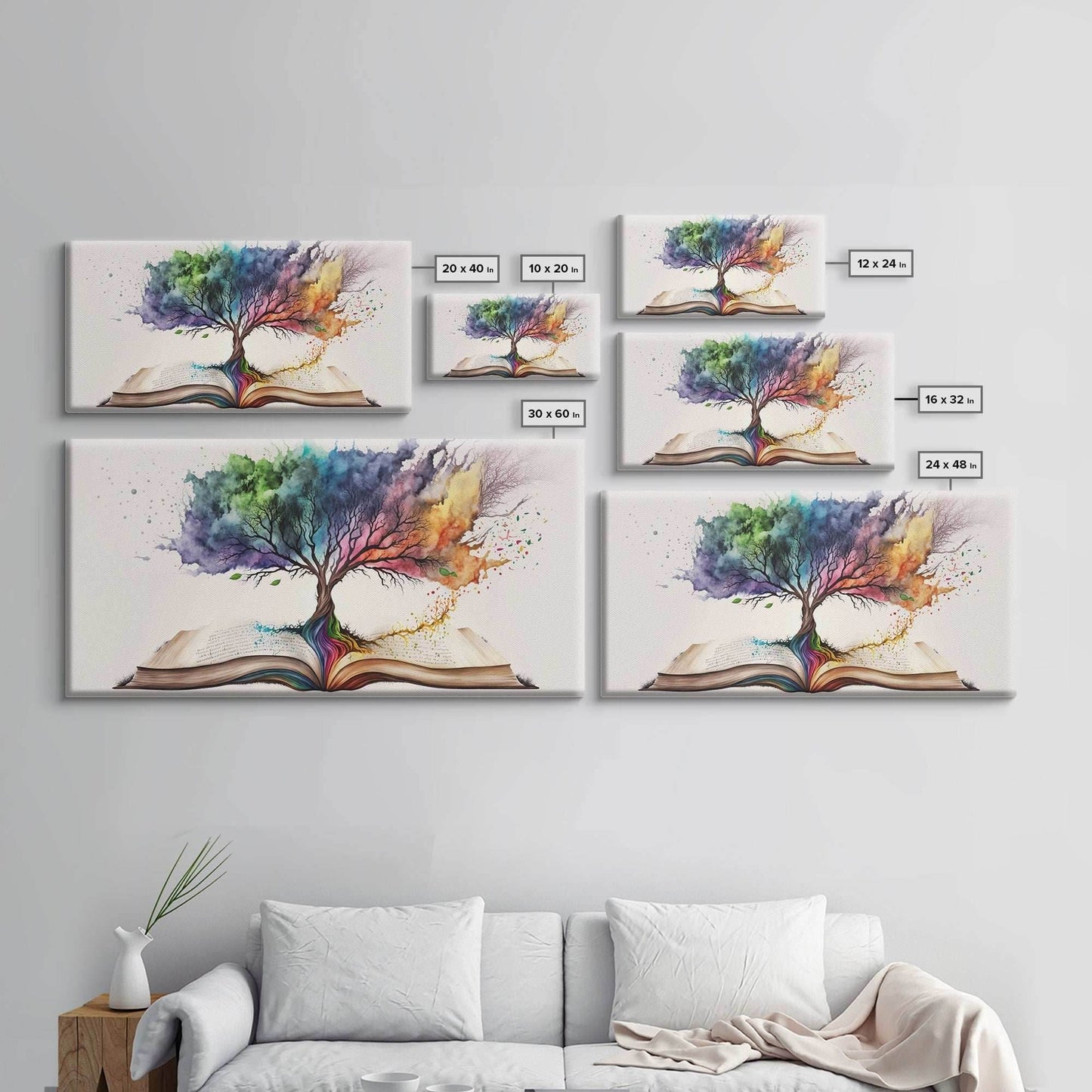 Tree of Knowledge, Framed Wall Art, Canvas Print, Watercolor, Huge Wall Art, Gift, Living Room Art, Fantasy Decor - 10x20 Inches / Gallery Wrap Canvas - Ready To Hang