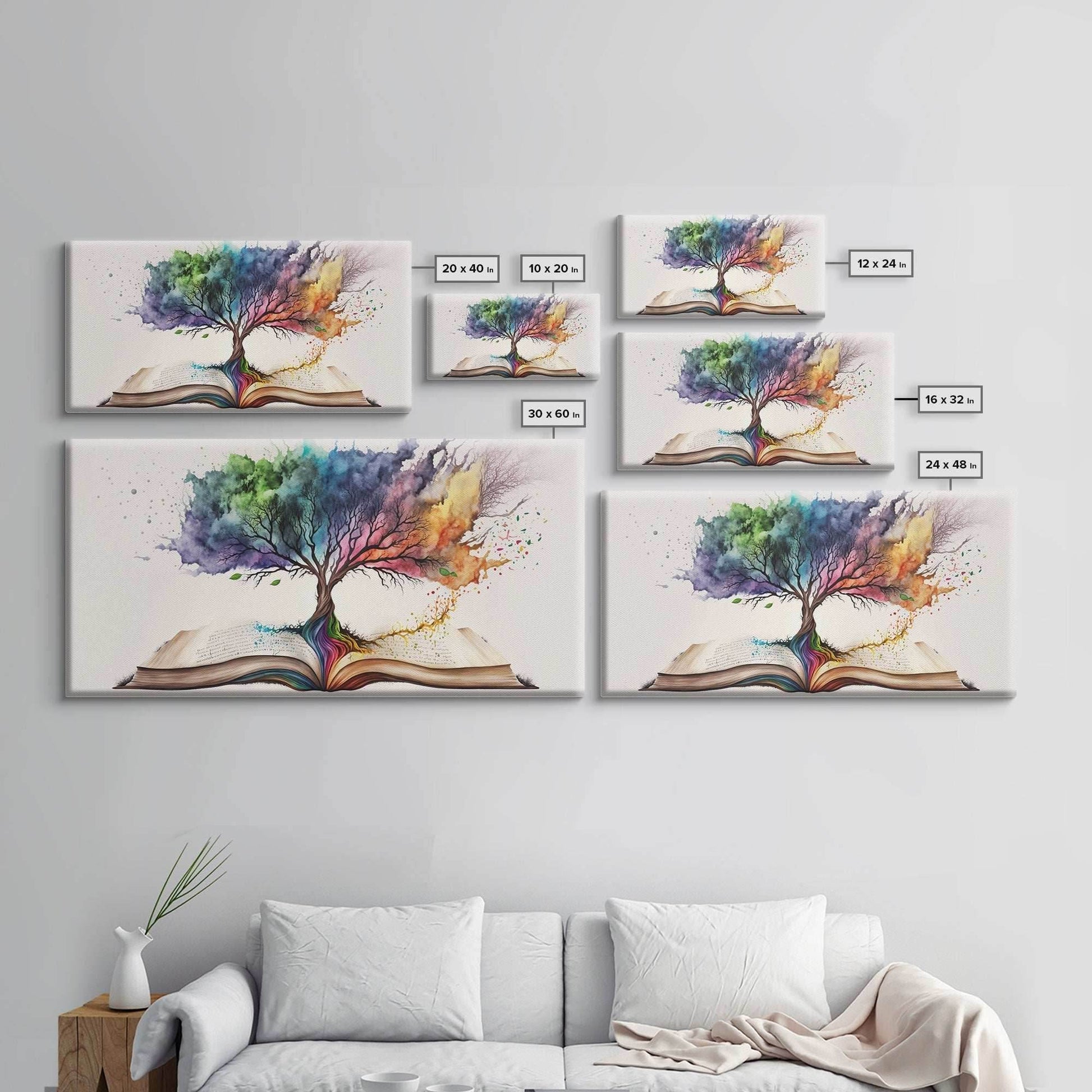 Tree of Knowledge, Framed Wall Art, Canvas Print, Watercolor, Huge Wall Art, Gift, Living Room Art, Fantasy Decor - 10x20 Inches / Gallery Wrap Canvas - Ready To Hang