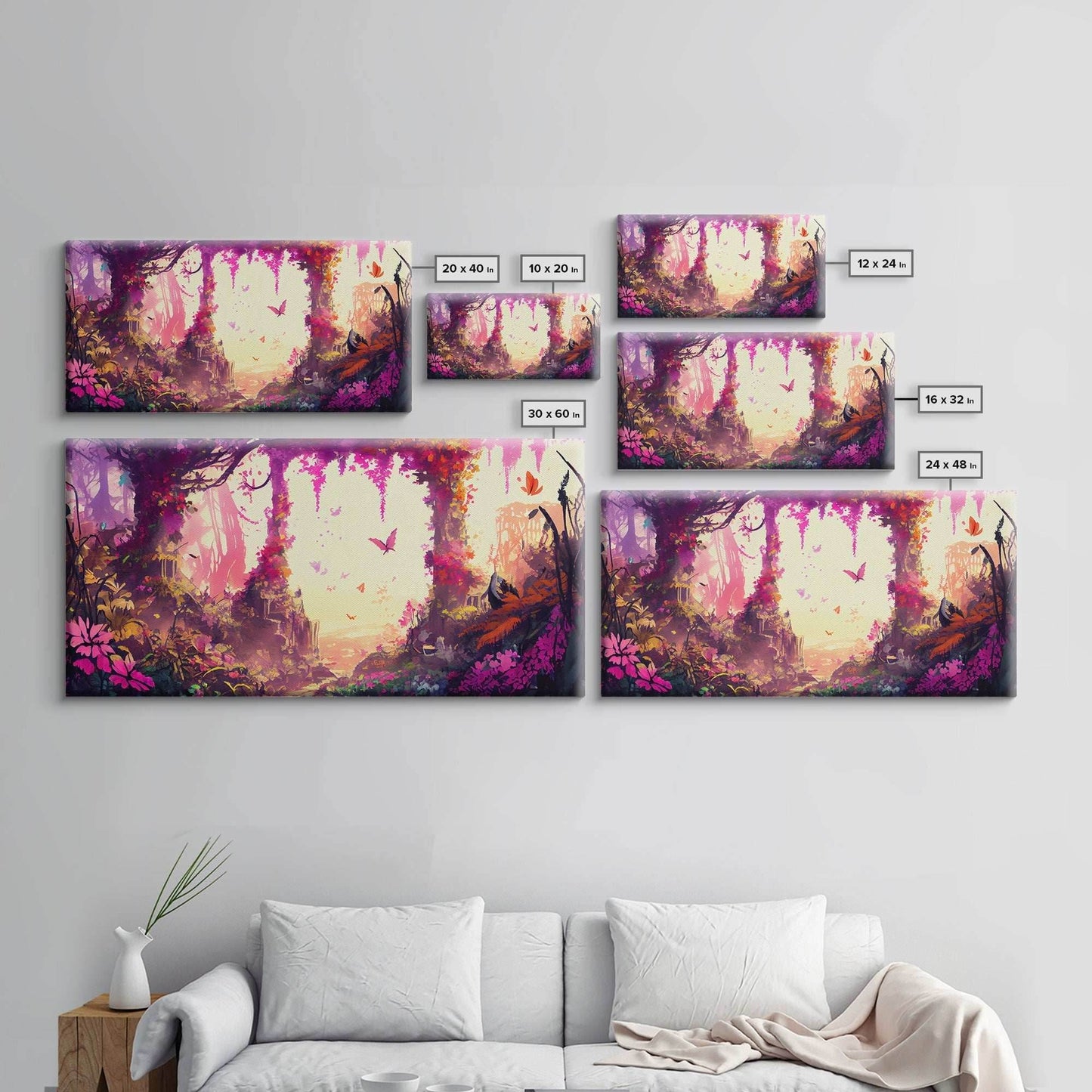 Pink Forest Art | Framed Canvas Print | Framed Art | Fantasy Decor | Magenta / Fuchsia Gift | Large Format Art - 10x20 Inches / Gallery Wrap Canvas - Ready To Hang