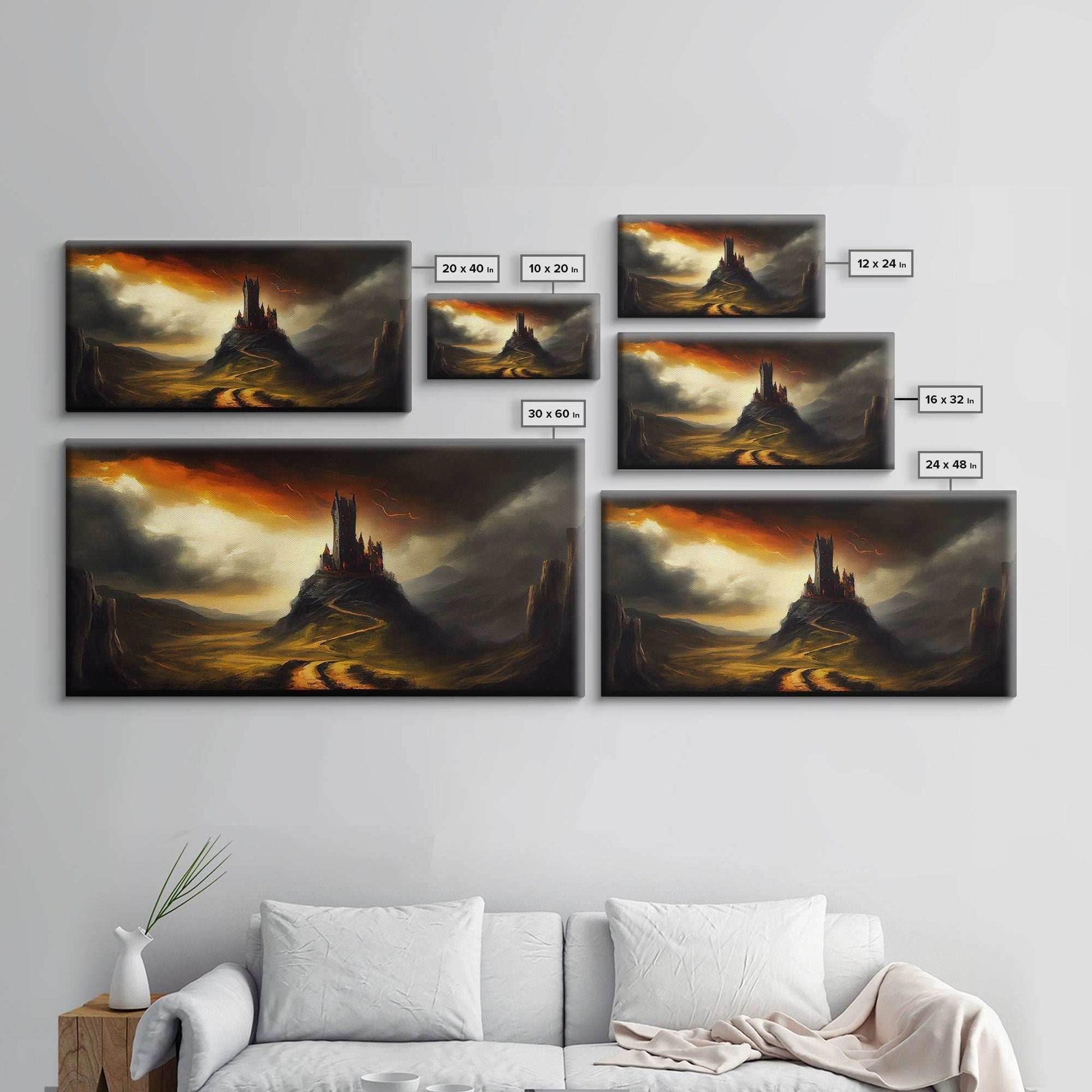 High Fantasy Art, The Dark Castle, Framed Canvas Print, Moonlit Fantasy, Custom Fantasy Art, fantasy art canvas - 10x20 Inches / Gallery Wrap Canvas - Ready To Hang