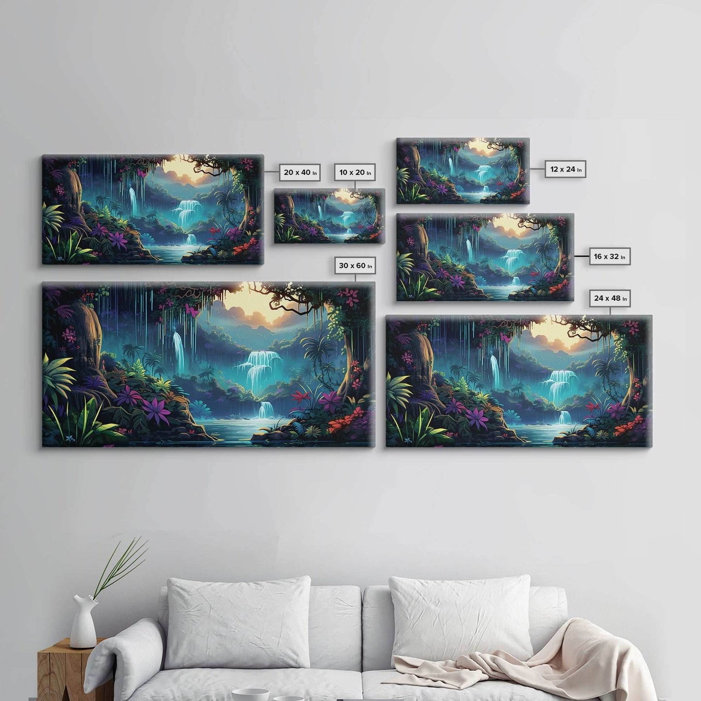 Fantasy Forest Wall Art, Waterfalls, Forest Wall Art, Trees Wall Print, Panoramic Art, Wall Art, Canvas Art, Landscape Art, Gaming Wall Art - 10x20 Inches / Gallery Wrap Canvas - Ready To Hang