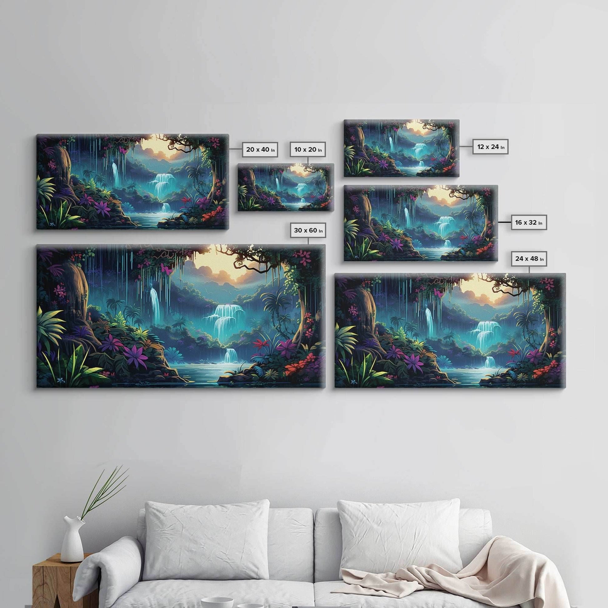 Fantasy Forest Wall Art, Waterfalls, Forest Wall Art, Trees Wall Print, Panoramic Art, Wall Art, Canvas Art, Landscape Art, Gaming Wall Art - 10x20 Inches / Gallery Wrap Canvas - Ready To Hang