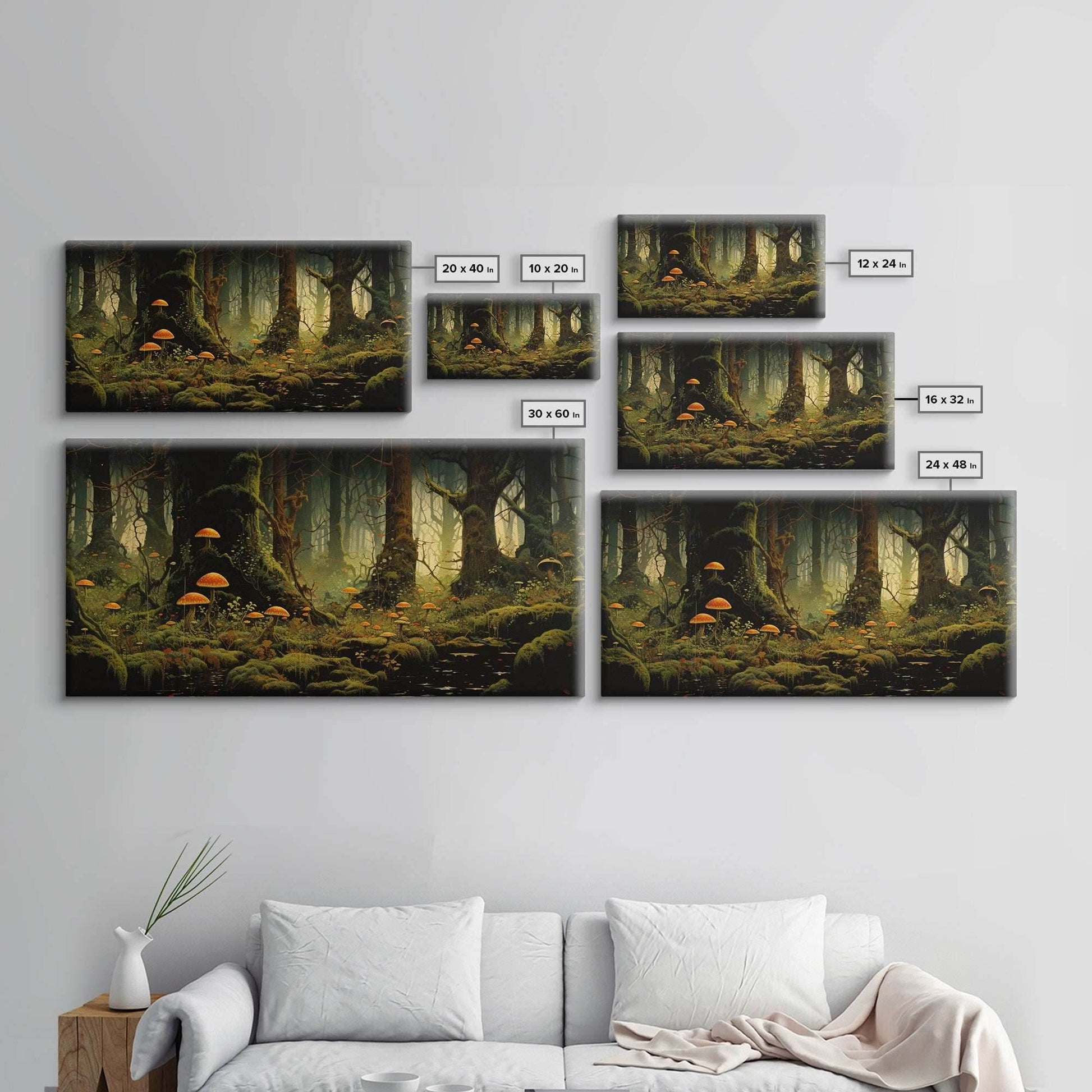 Mushroom Wall Art, Fantasy Forest, Tree Art, Enchanted Forest, Panoramic Art, Wall Art, Canvas Art, Landscape Art, Game Room Decor, Prints - 10x20 Inches / Gallery Wrap Canvas - Ready To Hang