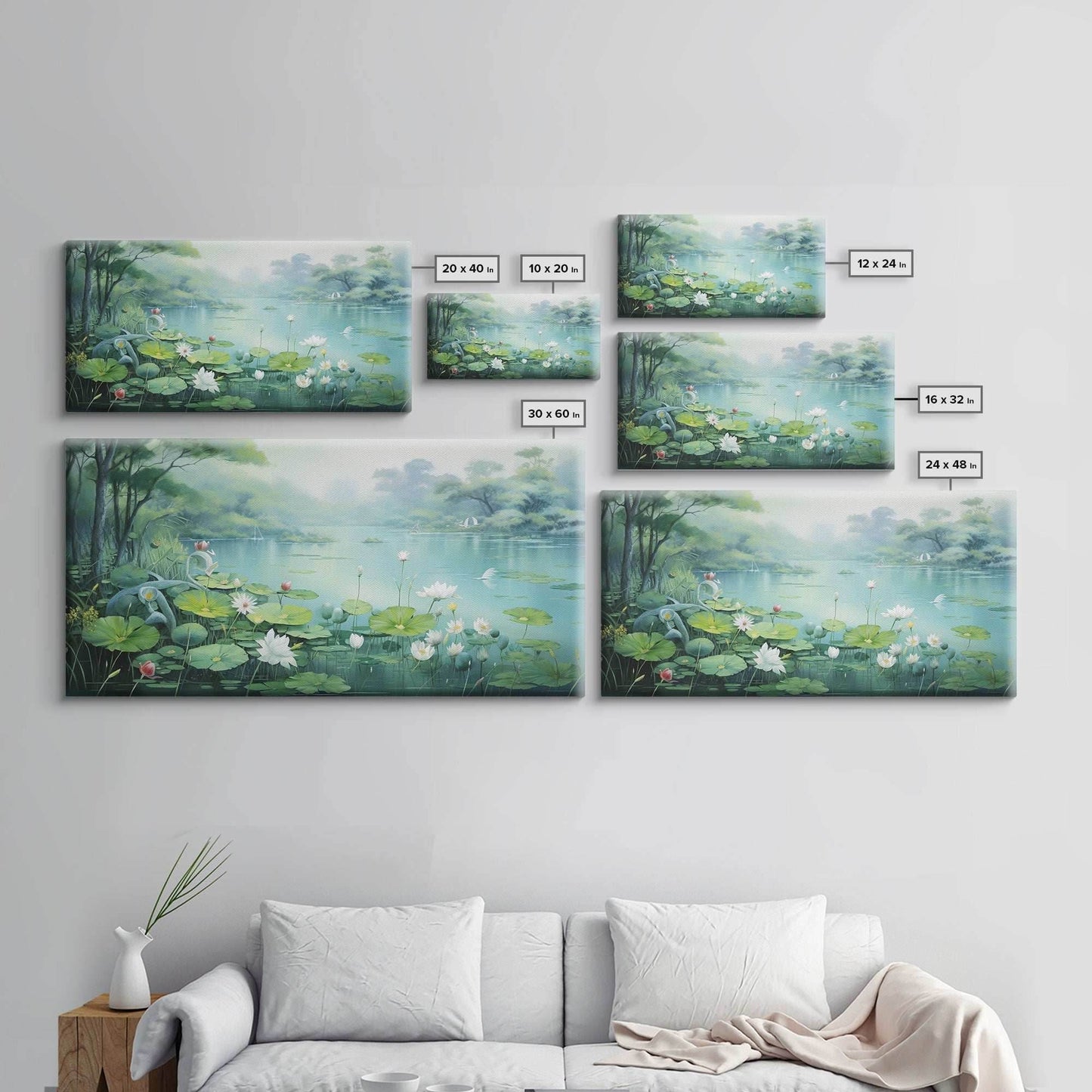 Lake Wall Art, Water Lily Wall Print, Fantasy Art, Panoramic Art, Wall Art, Canvas Art, Landscape Art, Wall Hanging, Client Gift, Ranch Art - 10x20 Inches / Gallery Wrap Canvas - Ready To Hang