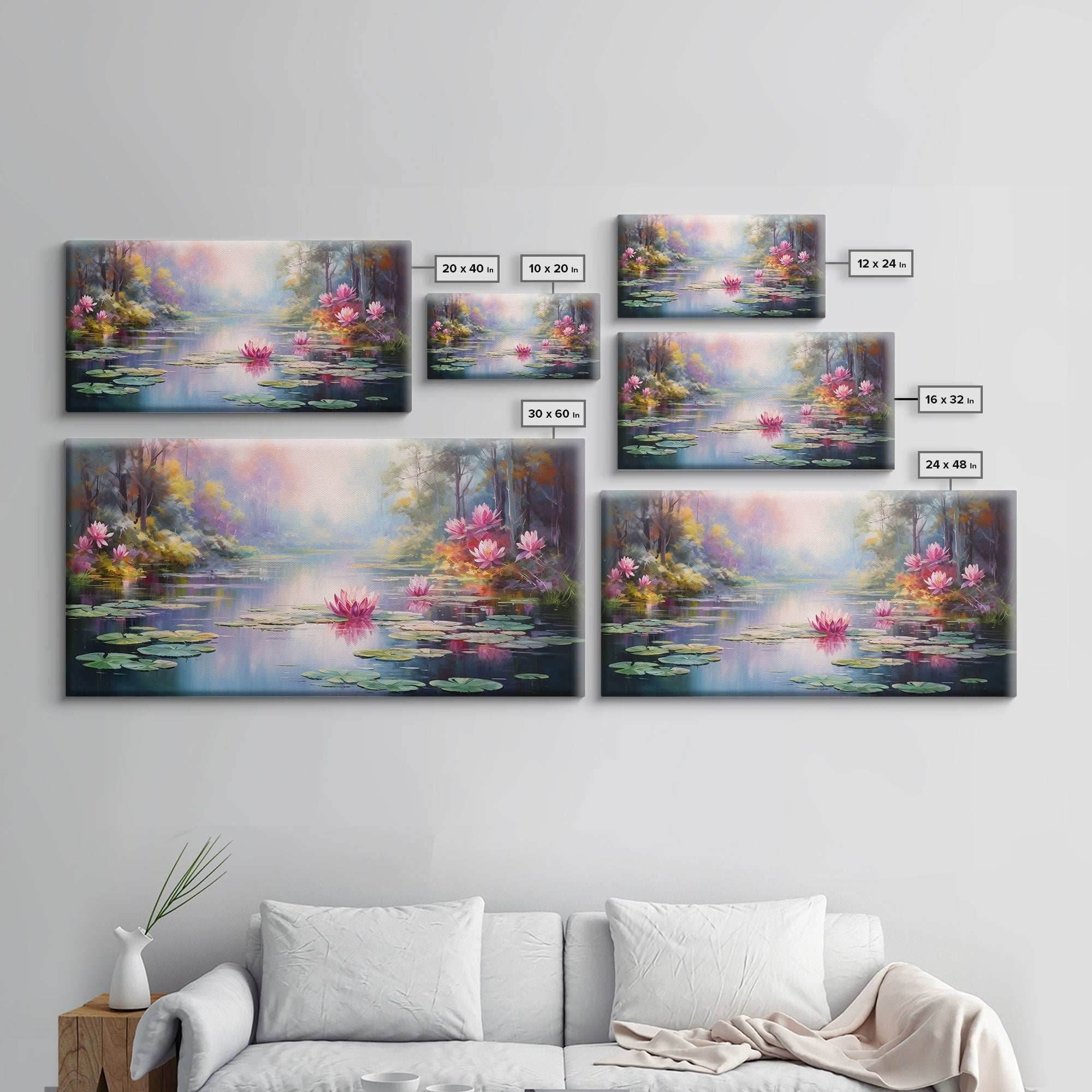 Pond Art, Lake Wall Print, Fantasy Wall Art, Water Lilies Wall Art, Panoramic Art, Wall Art, Canvas Art, Landscape Art, Friendship Gift - 10x20 Inches / Gallery Wrap Canvas - Ready To Hang