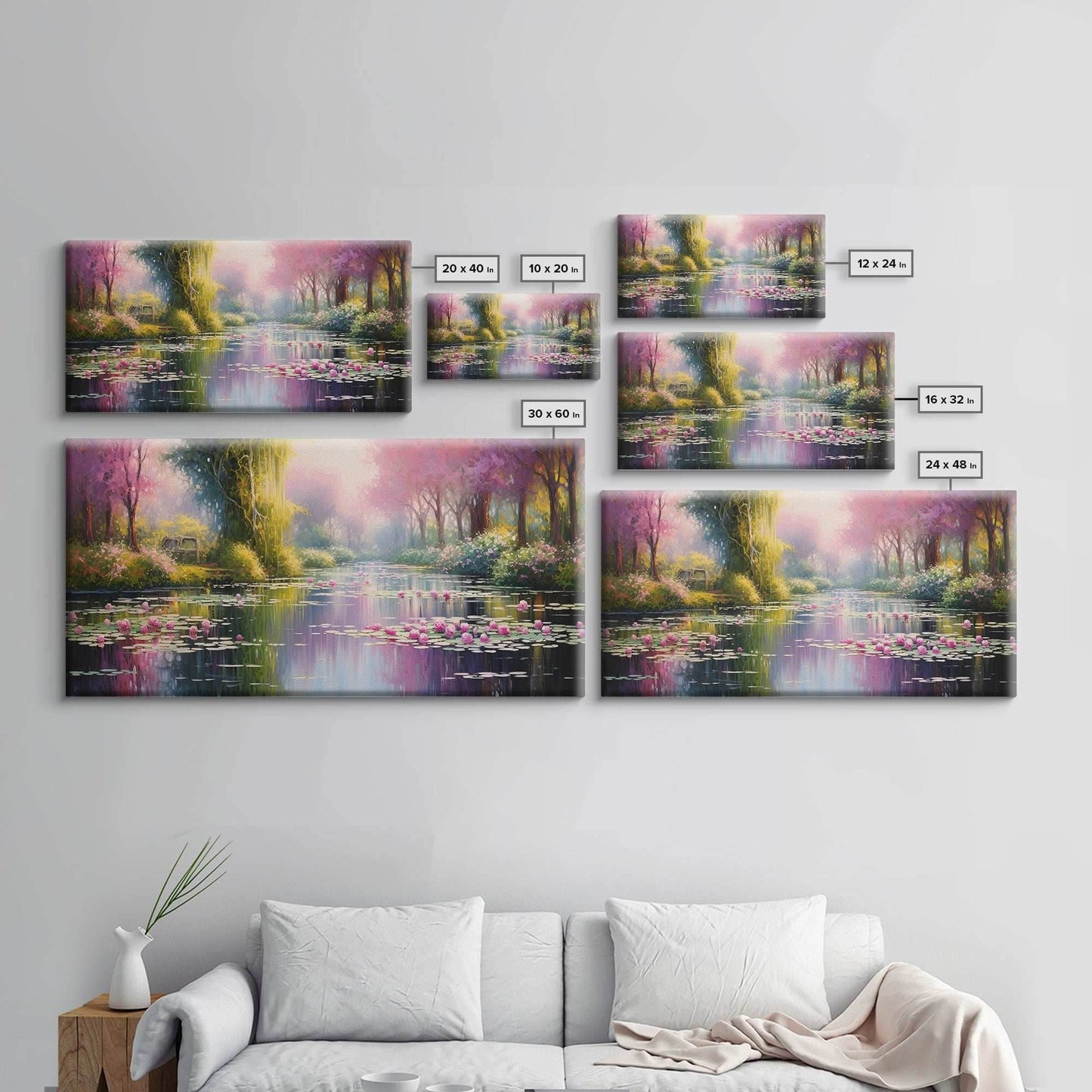 Fantasy Art, Lake Wall Print, Water Lilies Wall Art, Trees Wall Art, Panoramic Art, Wall Art, Canvas Art, Landscape Art, Long Wall Art - 10x20 Inches / Gallery Wrap Canvas - Ready To Hang