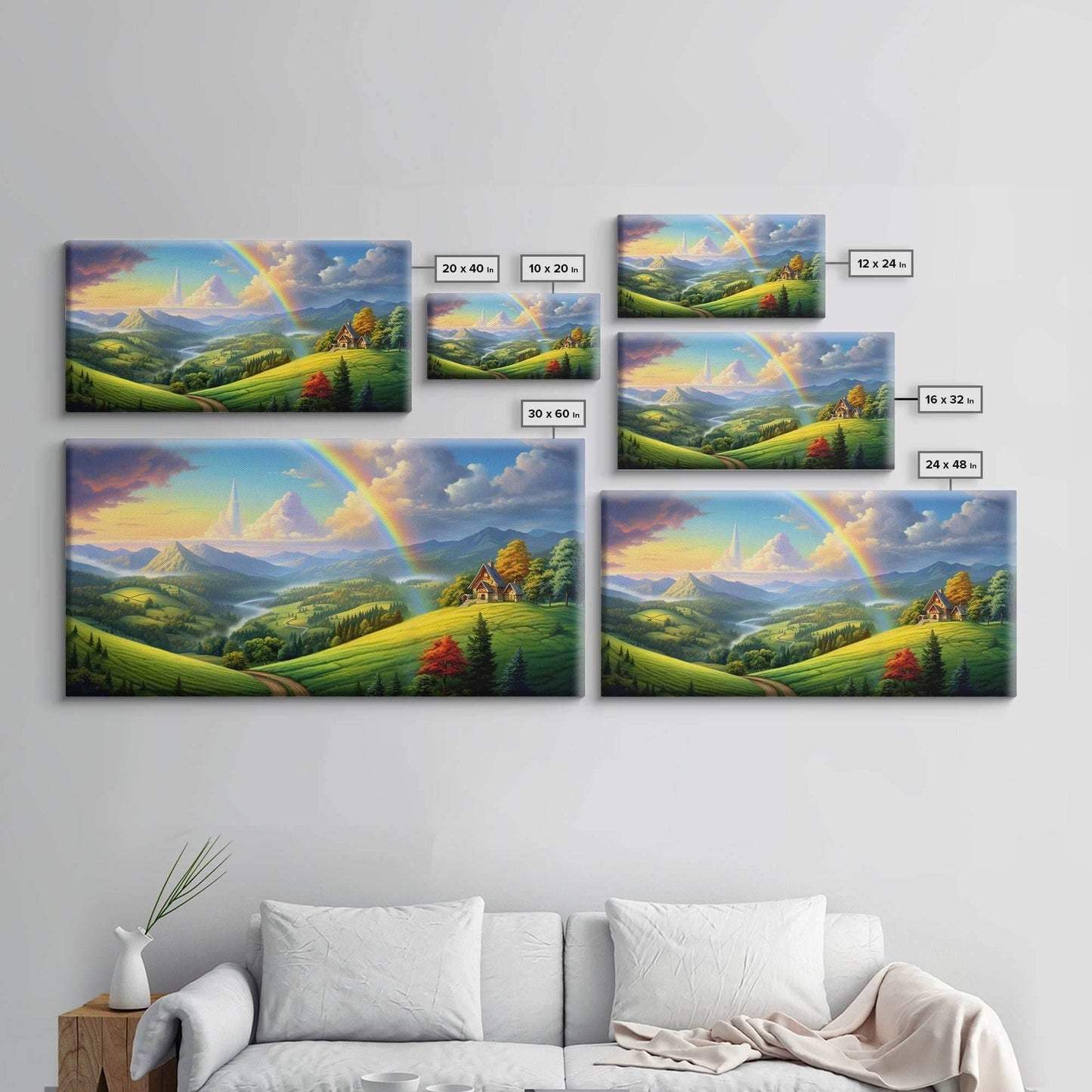 Rainbow Wall Decor, Fantasy Art, Mountains Wall Art, Panoramic Art, Wall Art, Canvas Art, Landscape Art, Appreciation Gift, College Dorm Art - 10x20 Inches / Gallery Wrap Canvas - Ready To Hang