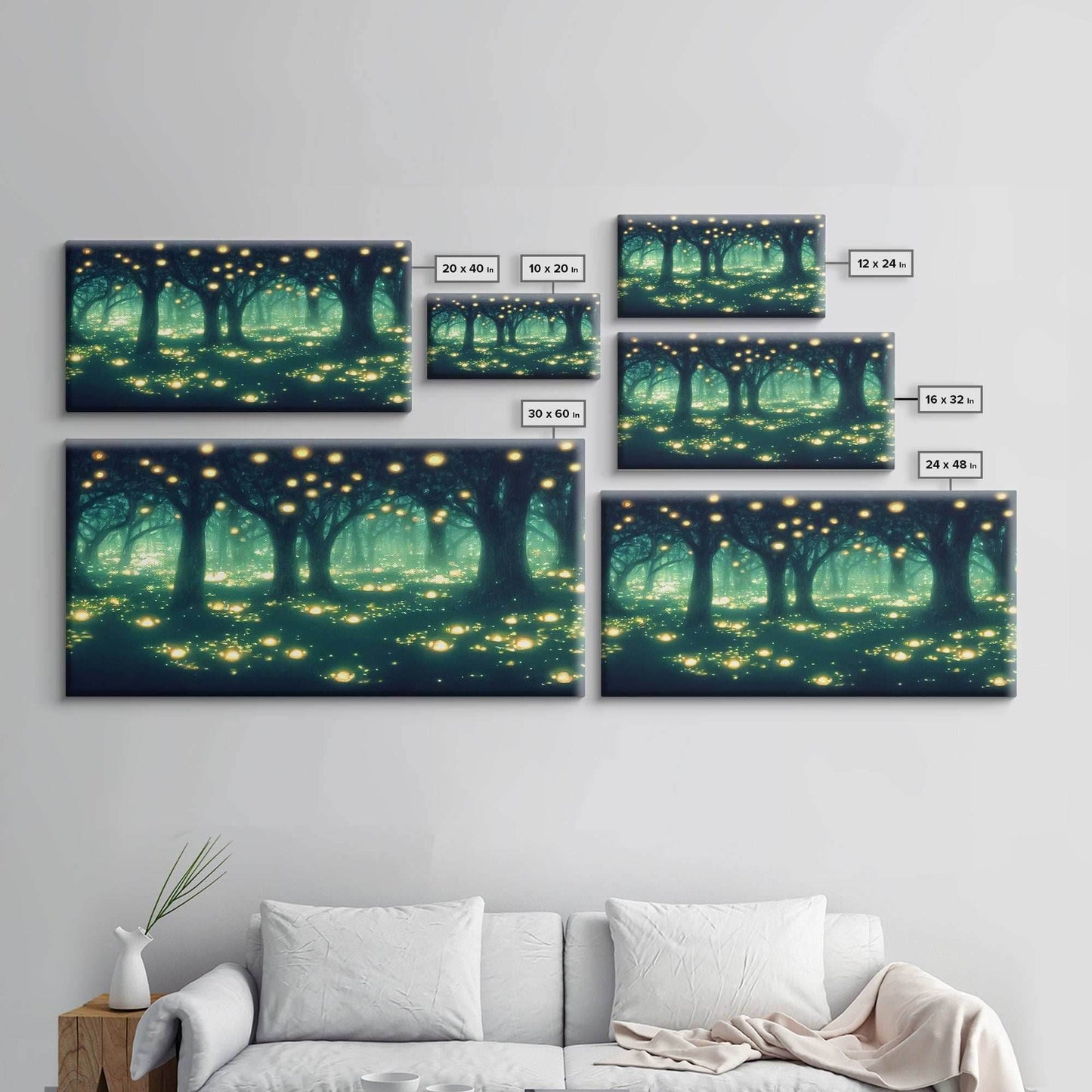 Fireflies At Night In A Fantasy Forest, Framed Ready To Hang Canvas Print, beautiful wall art, guest room decor - 10x20 Inches / Gallery Wrap Canvas - Ready To Hang
