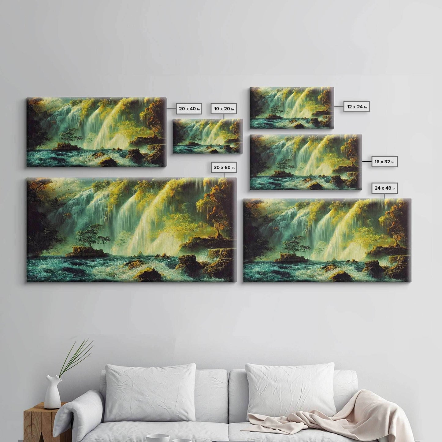 High Fantasy Wall Art, Secret Waterfall, ready to hang canvas print, framed art - 10x20 Inches / Gallery Wrap Canvas - Ready To Hang