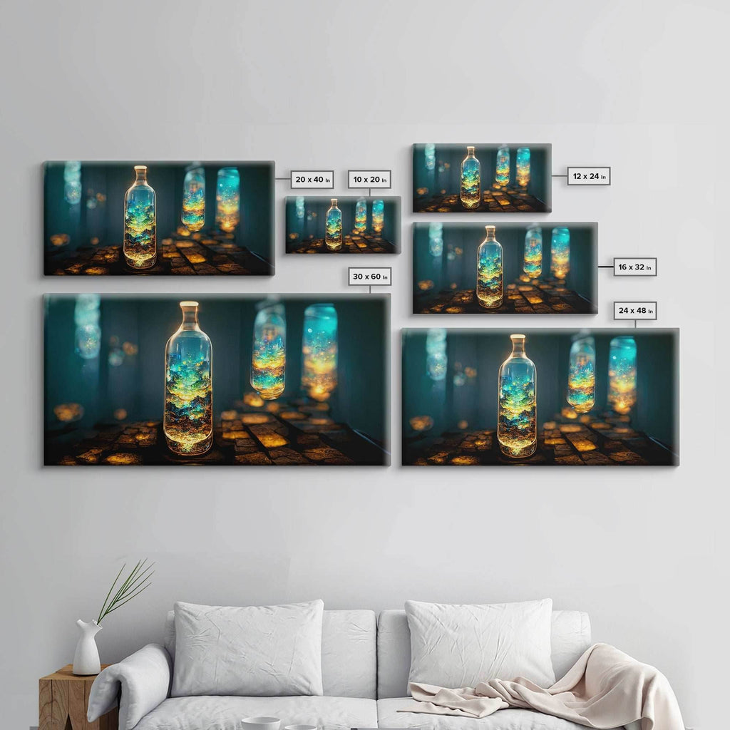 Miniature world in a bottle canvas print, high fantasy wall art, magical wall art, ready to hang wall art - 10x20 Inches / Gallery Wrap Canvas - Ready To Hang