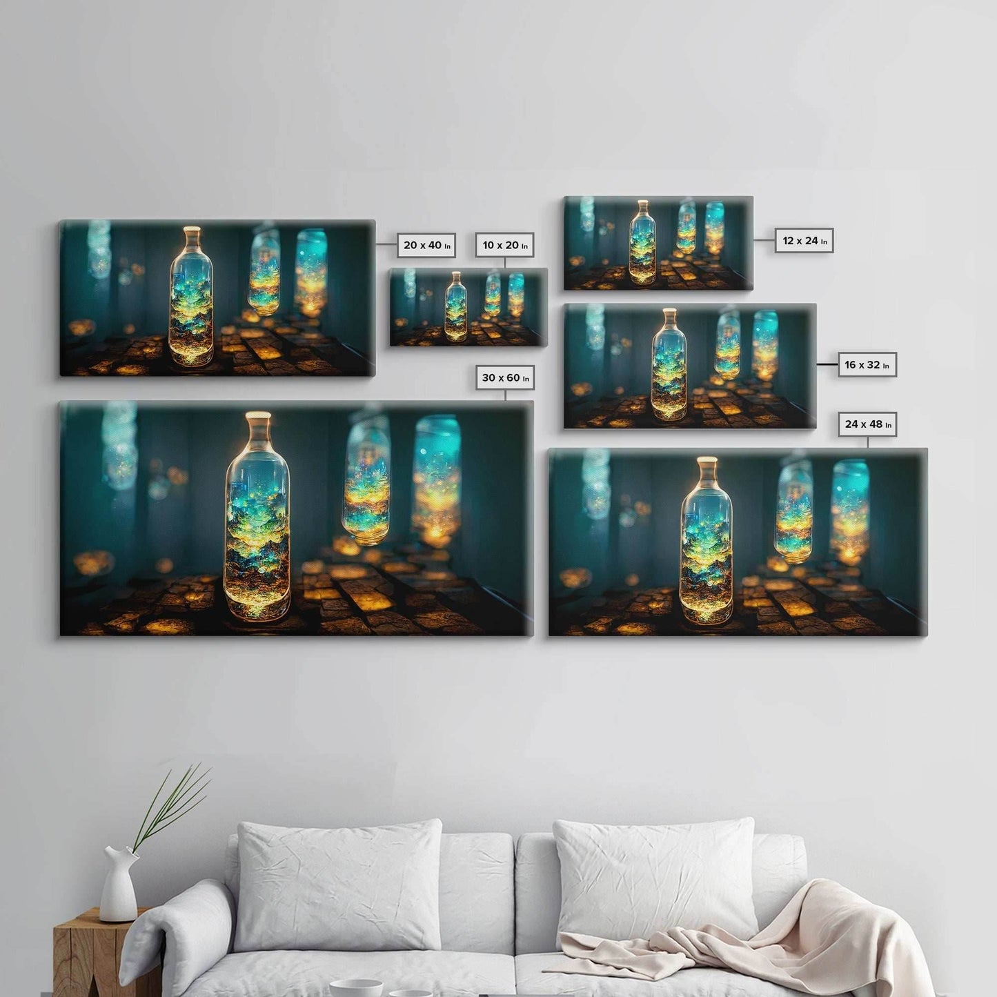 Miniature world in a bottle canvas print, high fantasy wall art, magical wall art, ready to hang wall art - 10x20 Inches / Gallery Wrap Canvas - Ready To Hang