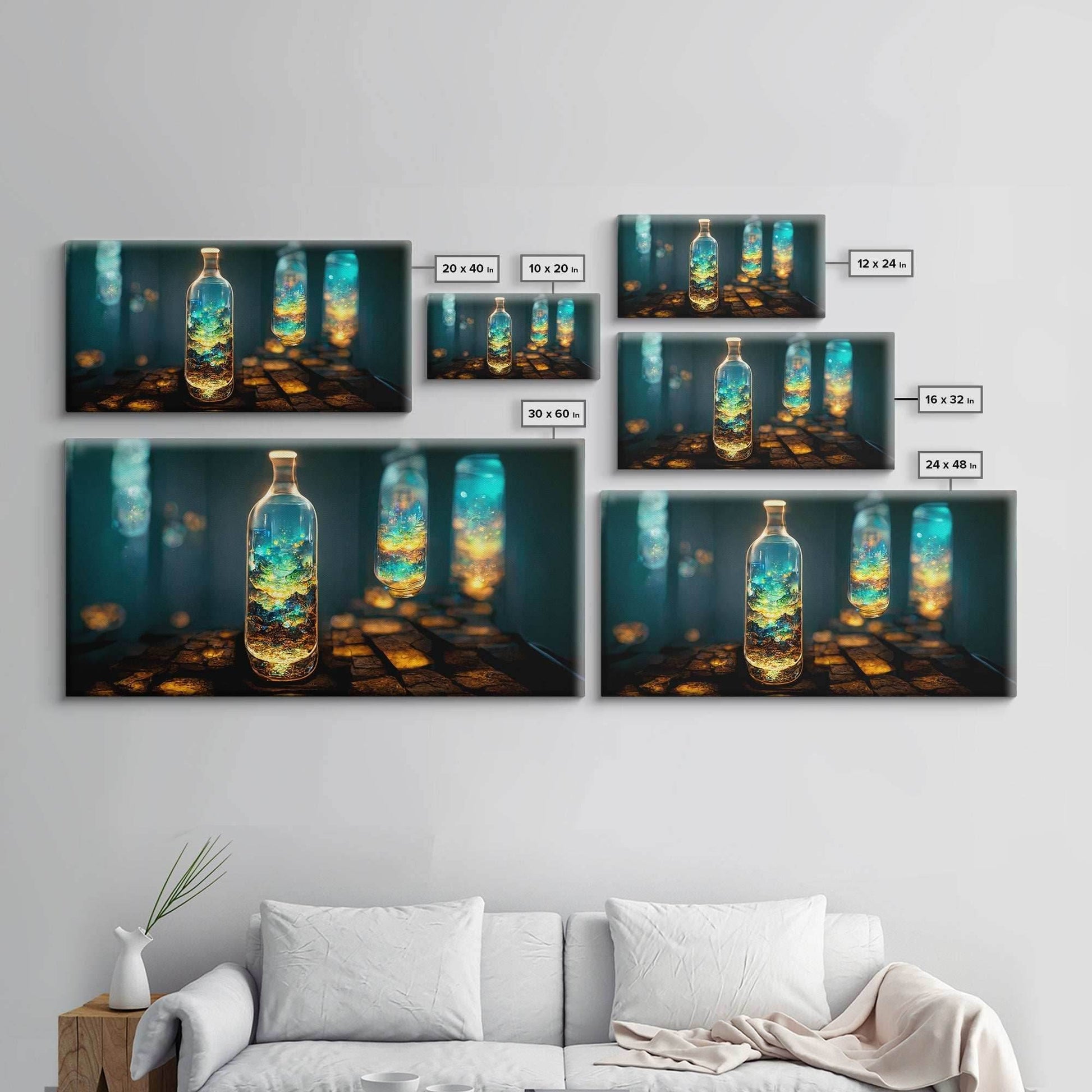Miniature world in a bottle canvas print, high fantasy wall art, magical wall art, ready to hang wall art - 10x20 Inches / Gallery Wrap Canvas - Ready To Hang