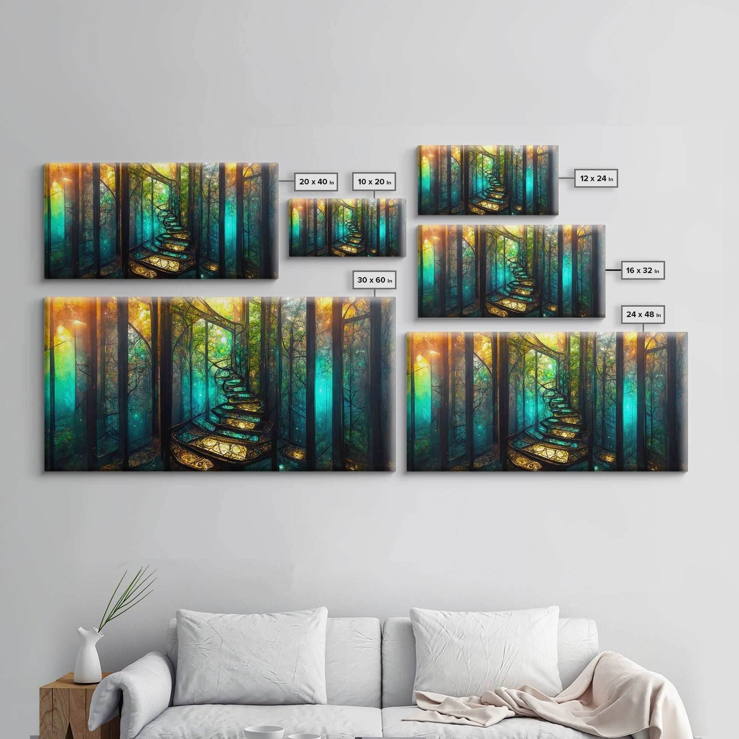 Fantasy wall art, canvas print, magical forest, fantasy landscape art, ready to hang wall art, bioluminescent glowing fantasy wall decor - 10x20 Inches / Gallery Wrap Canvas - Ready To Hang