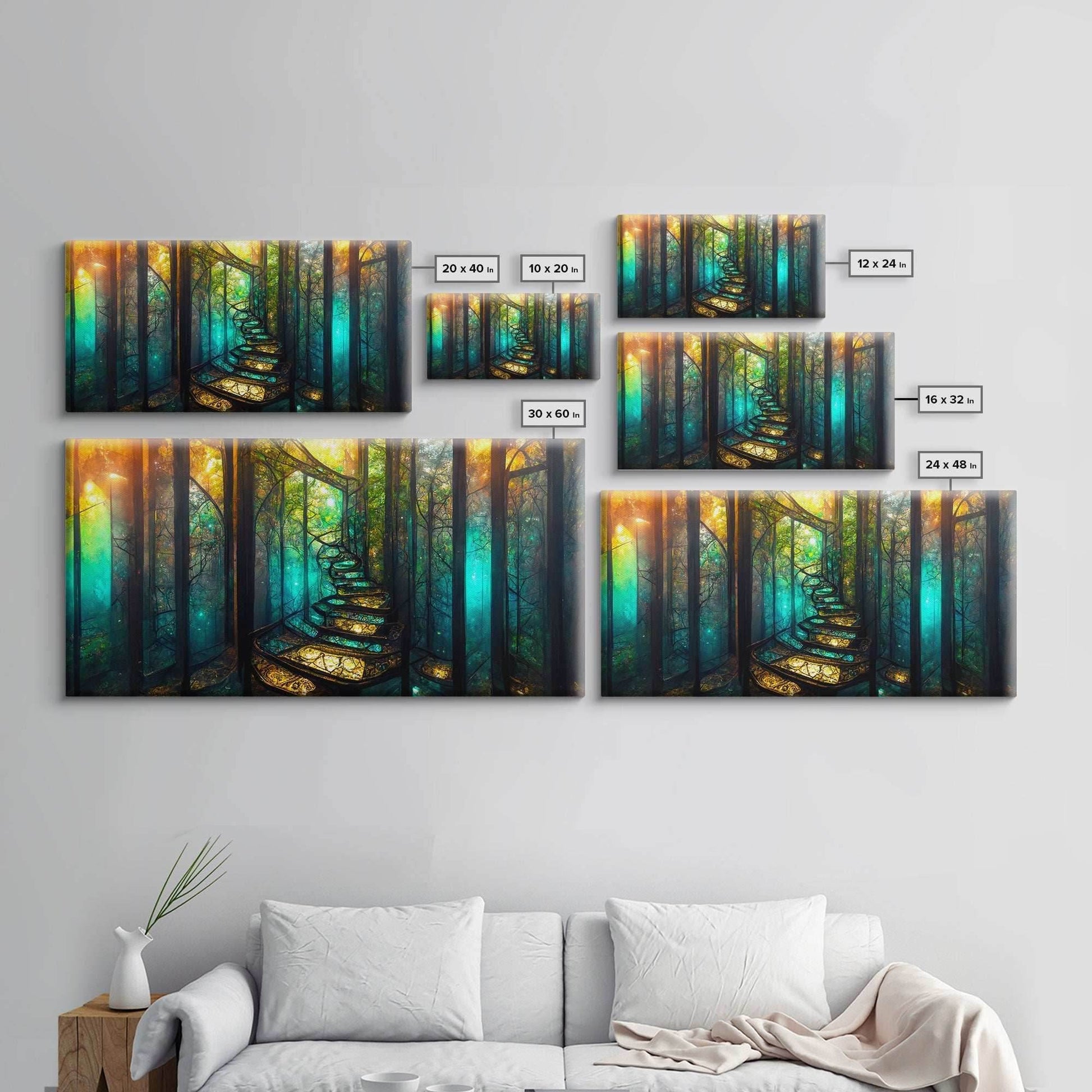 Fantasy wall art, canvas print, magical forest, fantasy landscape art, ready to hang wall art, bioluminescent glowing fantasy wall decor - 10x20 Inches / Gallery Wrap Canvas - Ready To Hang