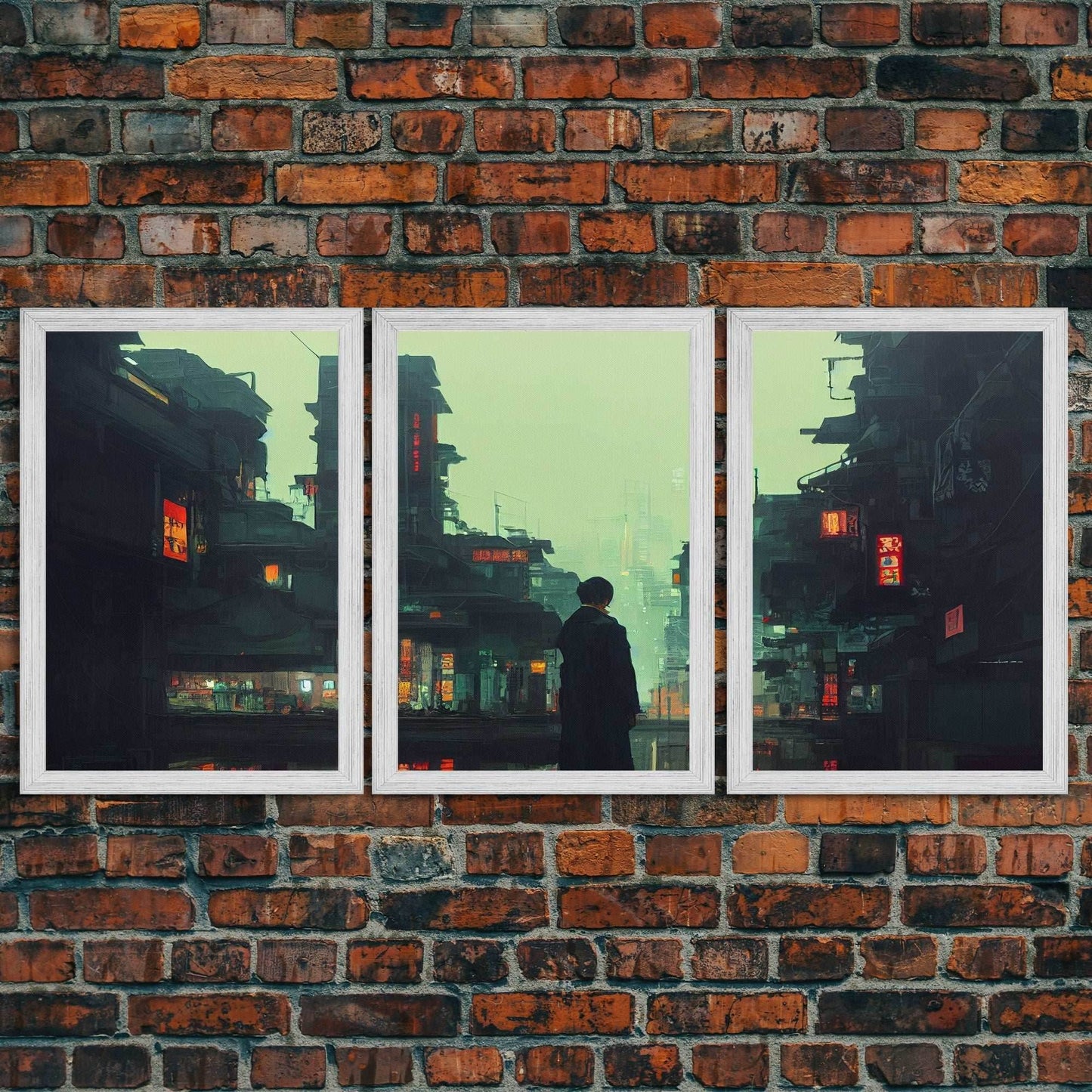 80s Style Cyberpunk Tokyo, Retrofuturism, Dystopian art, 3 piece wall art, 3 piece canvas print - 8x12 In. - 3 Pieces / Gold Frame