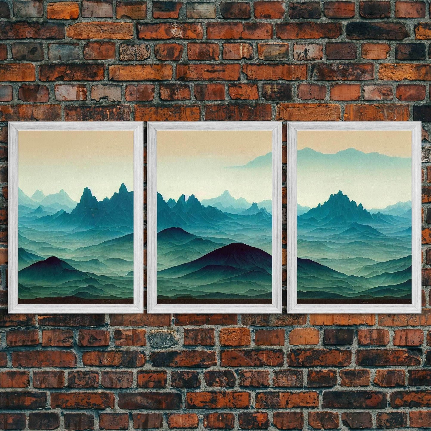 Emerald green rolling hills, fantasy mountains, 3 piece wall art, 3 piece canvas print, cool home wall decor - 8x12 In. - 3 Pieces / Gold Frame