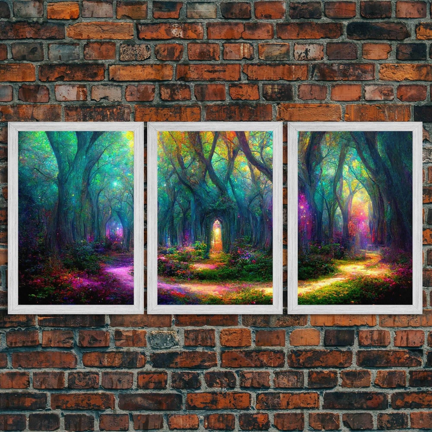Fantasy wall art, canvas print, magical forest, fantasy landscape art, 3 Piece Wall Art, Ready To Hang Canvas Print - 8x12 In. - 3 Pieces / Gold Frame