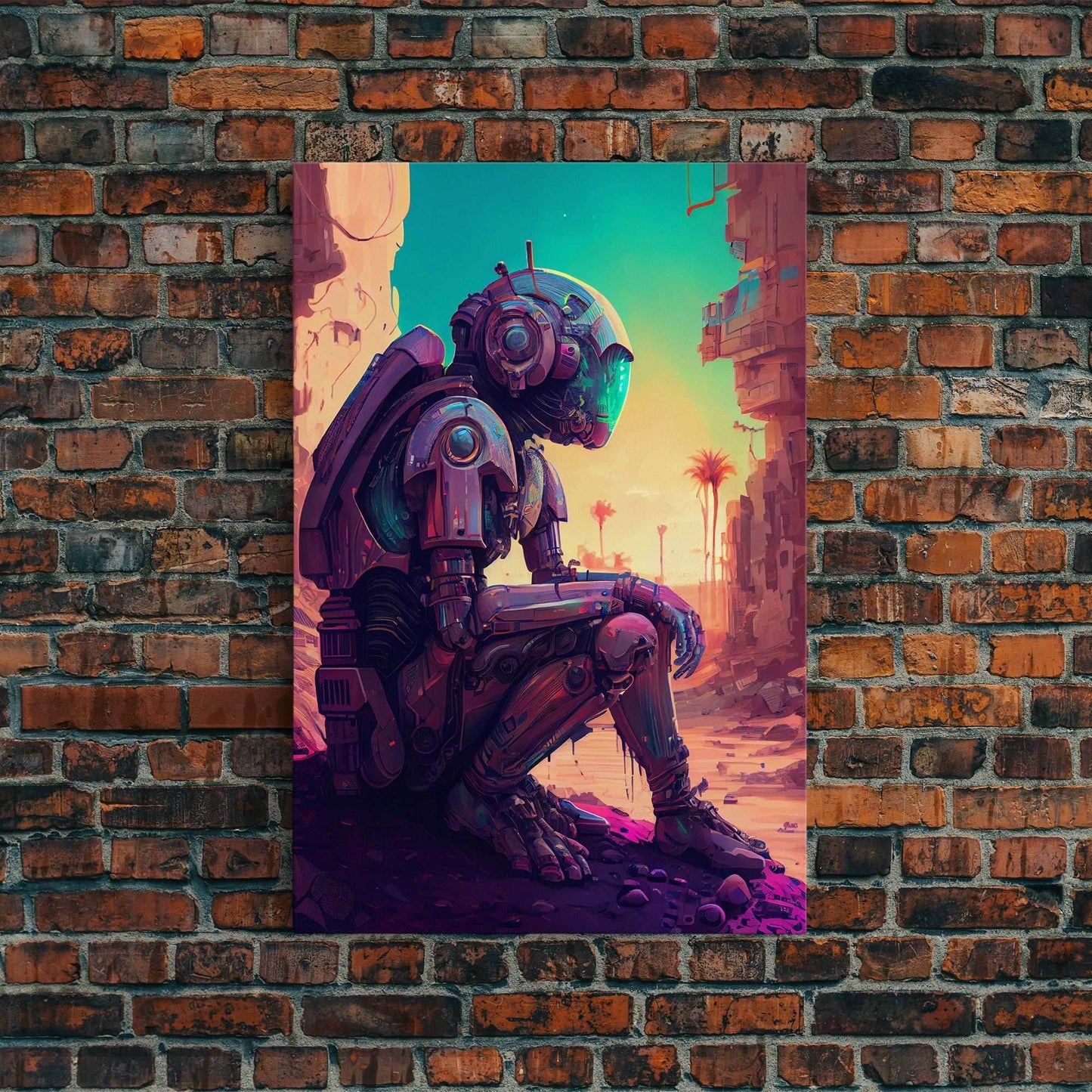 Android deep in thought, AI, fine art poster print - 8x12 Inches / Gallery Wrap Canvas - Ready To Hang