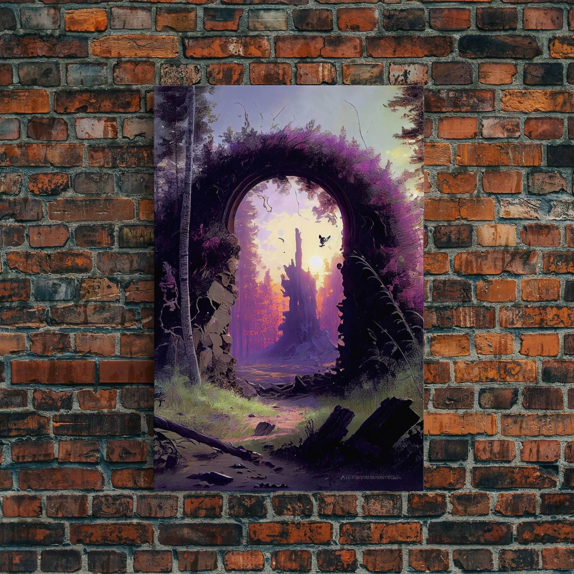 Portal to another world, purple fantasy art, watercolor, RPG concept art, framed canvas print - 8x12 Inches / Gallery Wrap Canvas - Ready To Hang