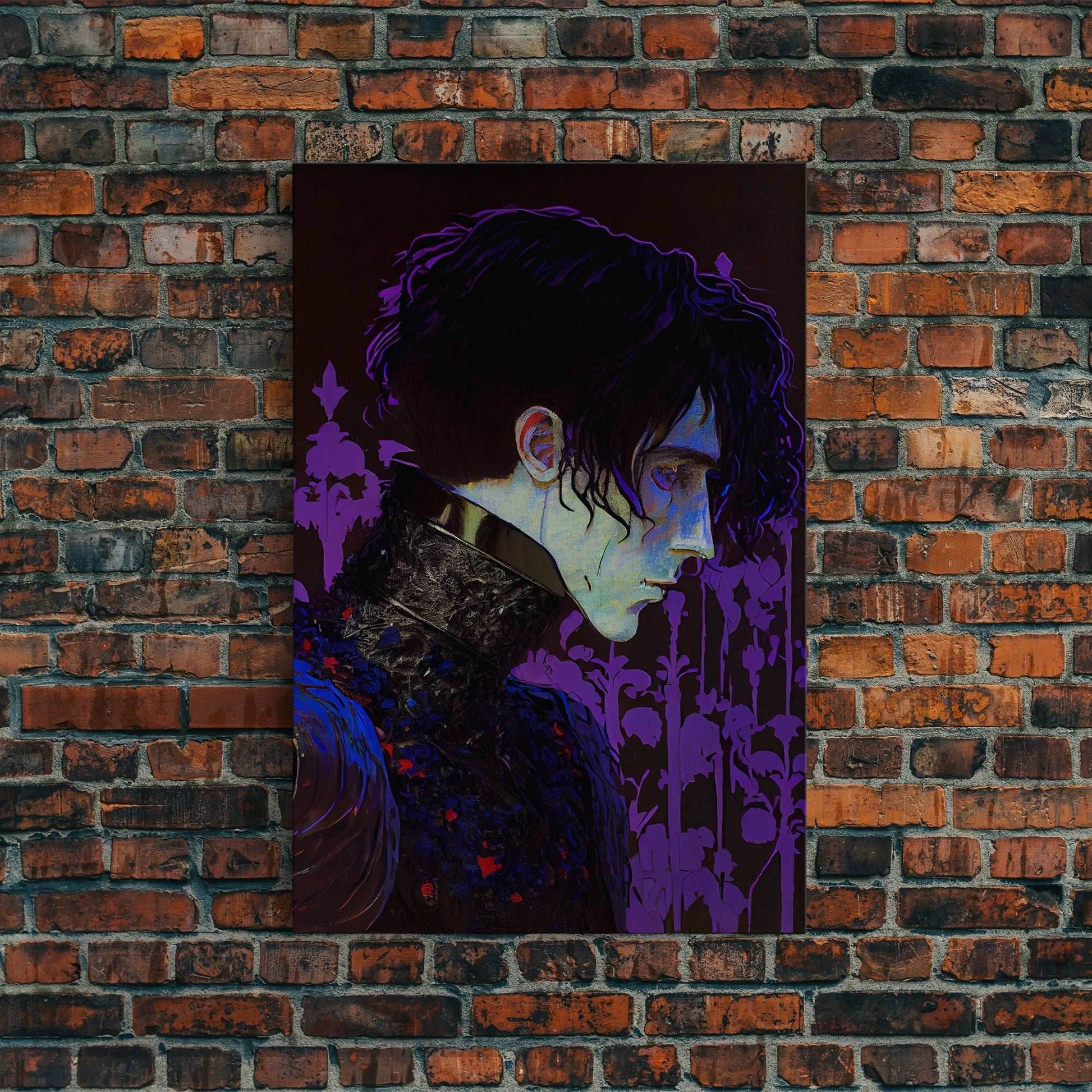 Portrait off the black knight, purple fantasy art, framed canvas print wall art - 8x12 Inches / Gallery Wrap Canvas - Ready To Hang