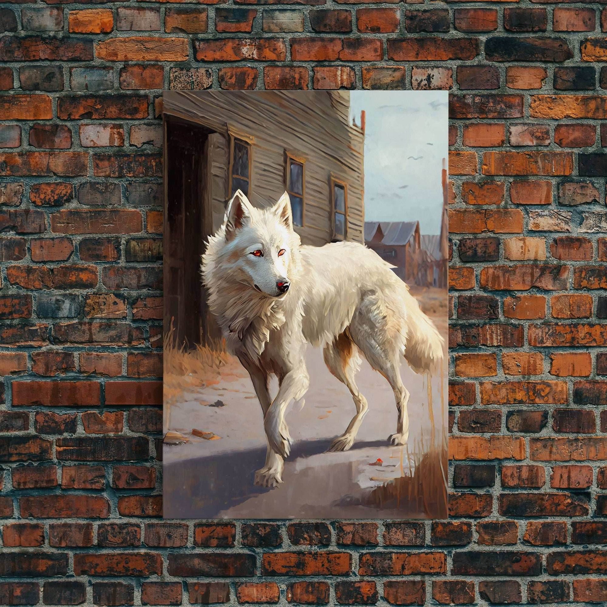 Wildwest Dire Wolf, fantasy art, framed canvas print - 8x12 Inches / Gallery Wrap Canvas - Ready To Hang