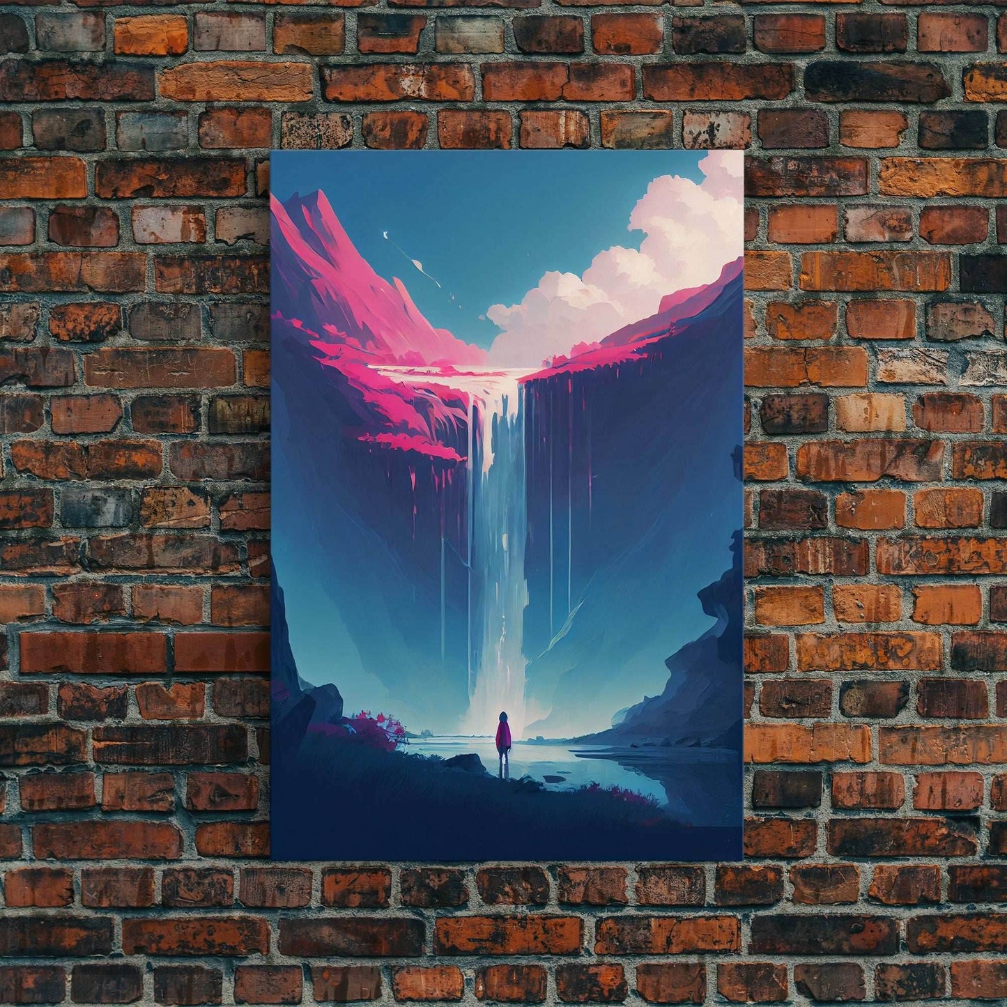 Mystical Fantasy Waterfall Purple Blue Wall Art Canvas Print - Vibrant Colorful Nature Scene Artwork - 8x12 Inches / Gallery Wrap Canvas - Ready To Hang