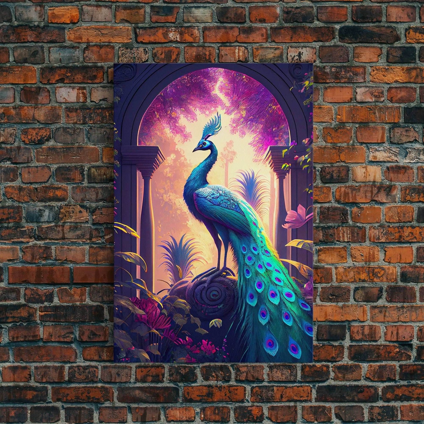 Turquoise peacock art, fantasy decor, framed canvas print - 8x12 Inches / Gallery Wrap Canvas - Ready To Hang