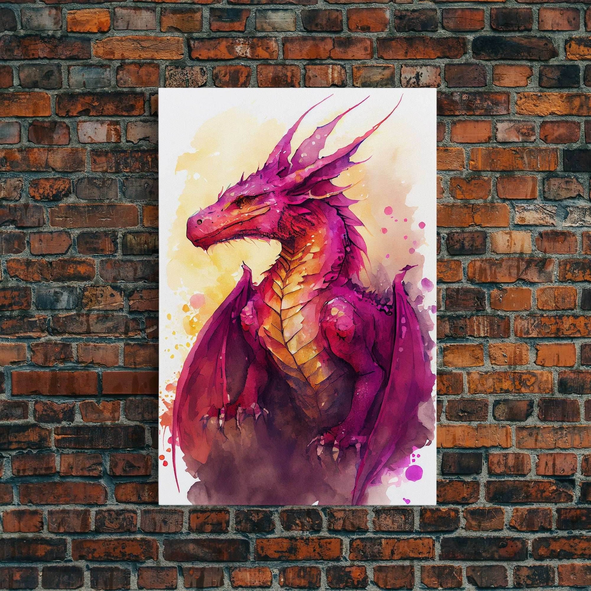 Magenta Purple Watercolor Dragon Fantasy Fine Art Print, Wall Decor, Wall Poster, Wall Art Print - 8x12 Inches / Gallery Wrap Canvas - Ready To Hang