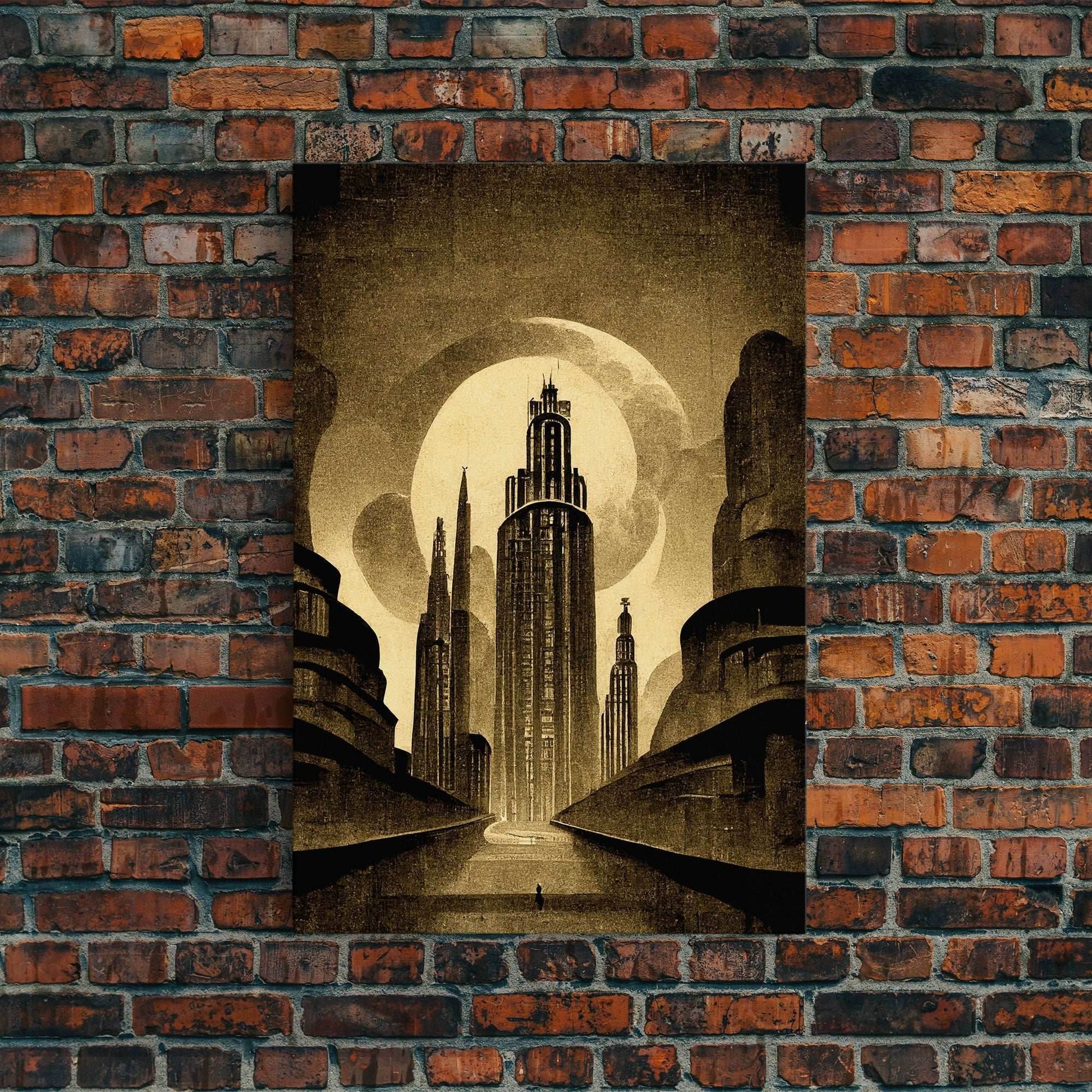 Dystopian Metropolis Art Deco Canvas Print, City Skyline, Fantasy Art, Art Deco Living Room Art, ready to hang wall art - 8x12 Inches / Gallery Wrap Canvas - Ready To Hang