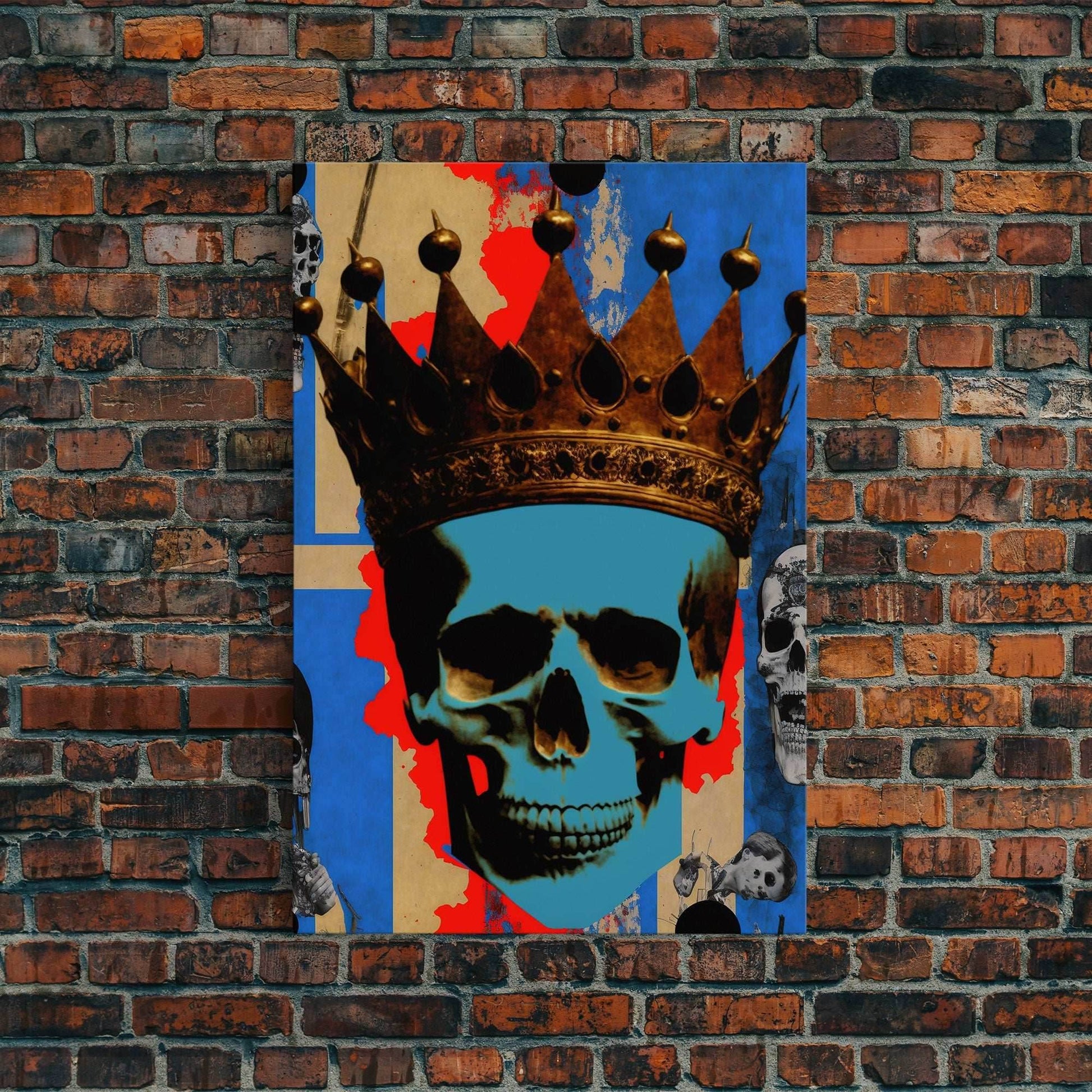 Skull With The Gold Crown, Framed Canvas Print, Unique Fantasy Undead Wall Art - 8x12 Inches / Gallery Wrap Canvas - Ready To Hang