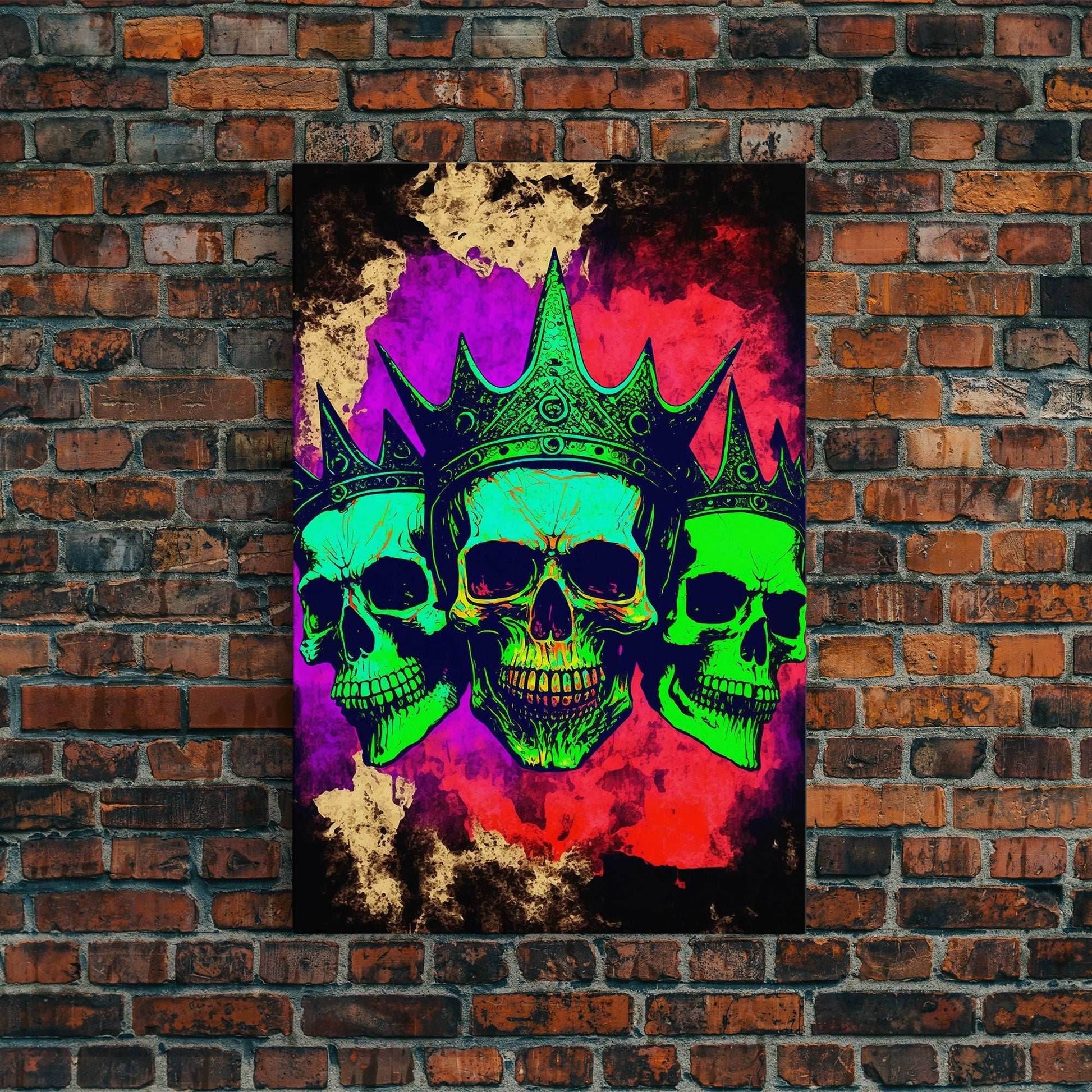 Psychedelic Skull With The Gold Crown, Framed Canvas Print, Unique Fantasy Undead Wall Art, Trippy Art - 8x12 Inches / Gallery Wrap Canvas - Ready To Hang
