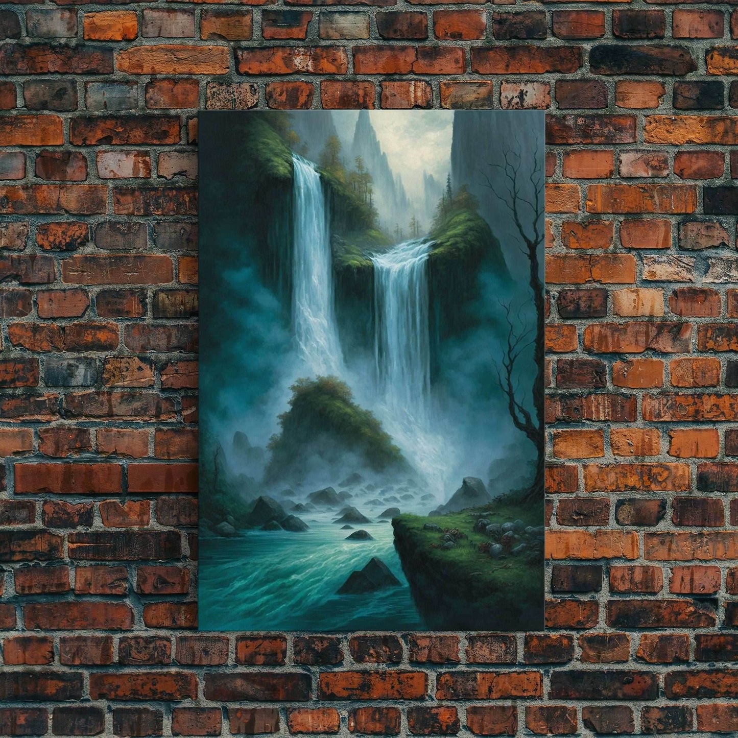 Fantasy Waterfall Oil Painting Canvas Print, Framed Canvas Art, Living Room Wall Decoration - 8x12 Inches / Gallery Wrap Canvas - Ready To Hang