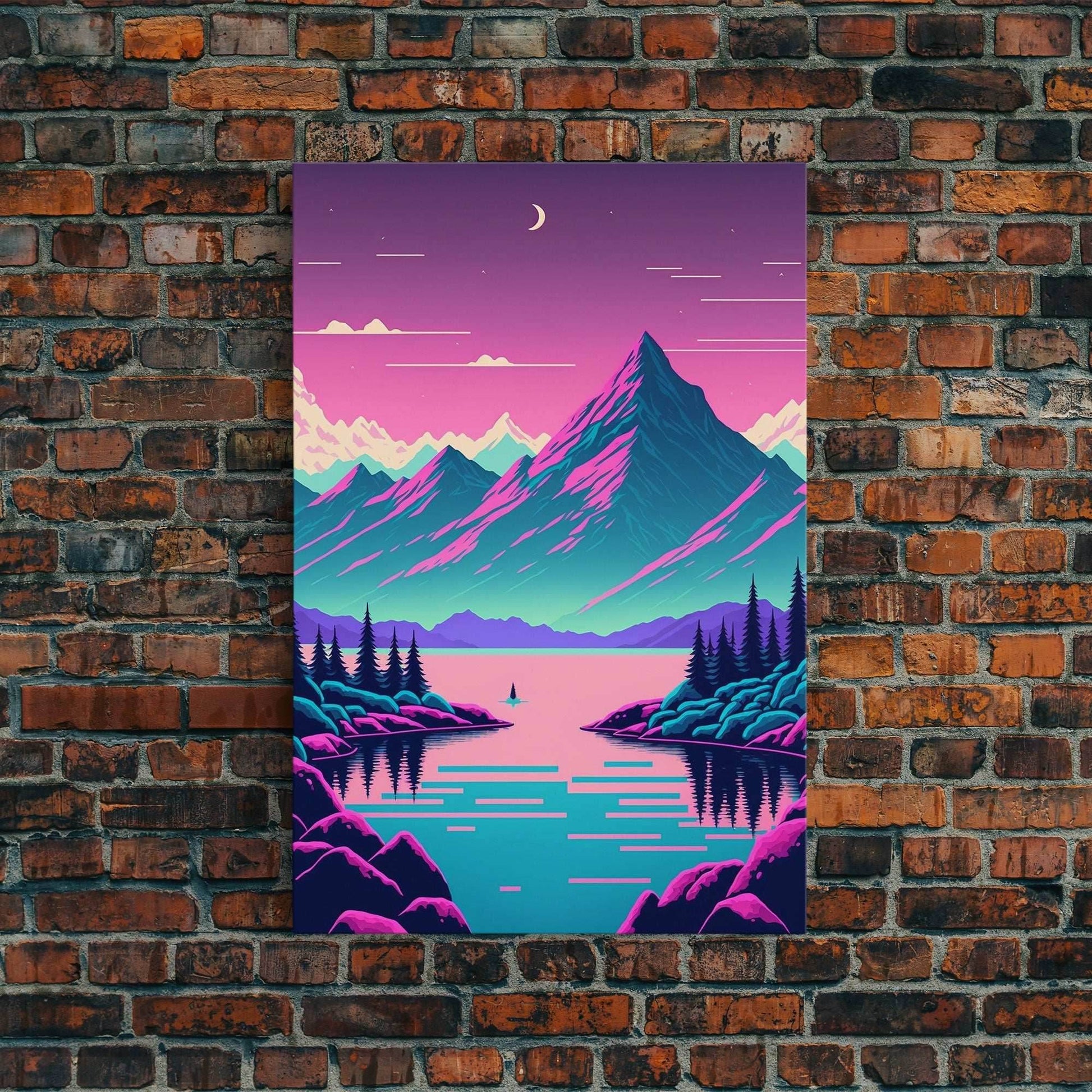 Pink and Purple Fantasy Mountain Art, Framed Canvas Print, Pacific Northwest Inspired Fantasy Art, Pop Art - 8x12 Inches / Gallery Wrap Canvas - Ready To Hang