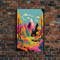 Trendy Pop Art, Surreal / Abstract Mountain Landscape, Fantasy Decor, Framed Canvas Print - 8x12 Inches / Gallery Wrap Canvas - Ready To Hang