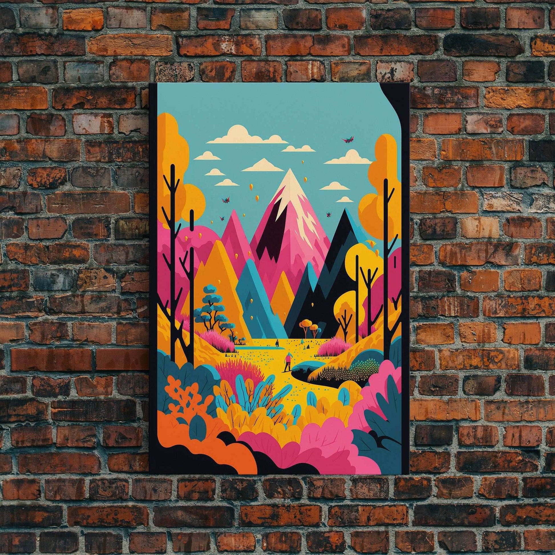 Trendy Pop Art, Surreal / Abstract Mountain Landscape, Fantasy Decor, Framed Canvas Print - 8x12 Inches / Gallery Wrap Canvas - Ready To Hang