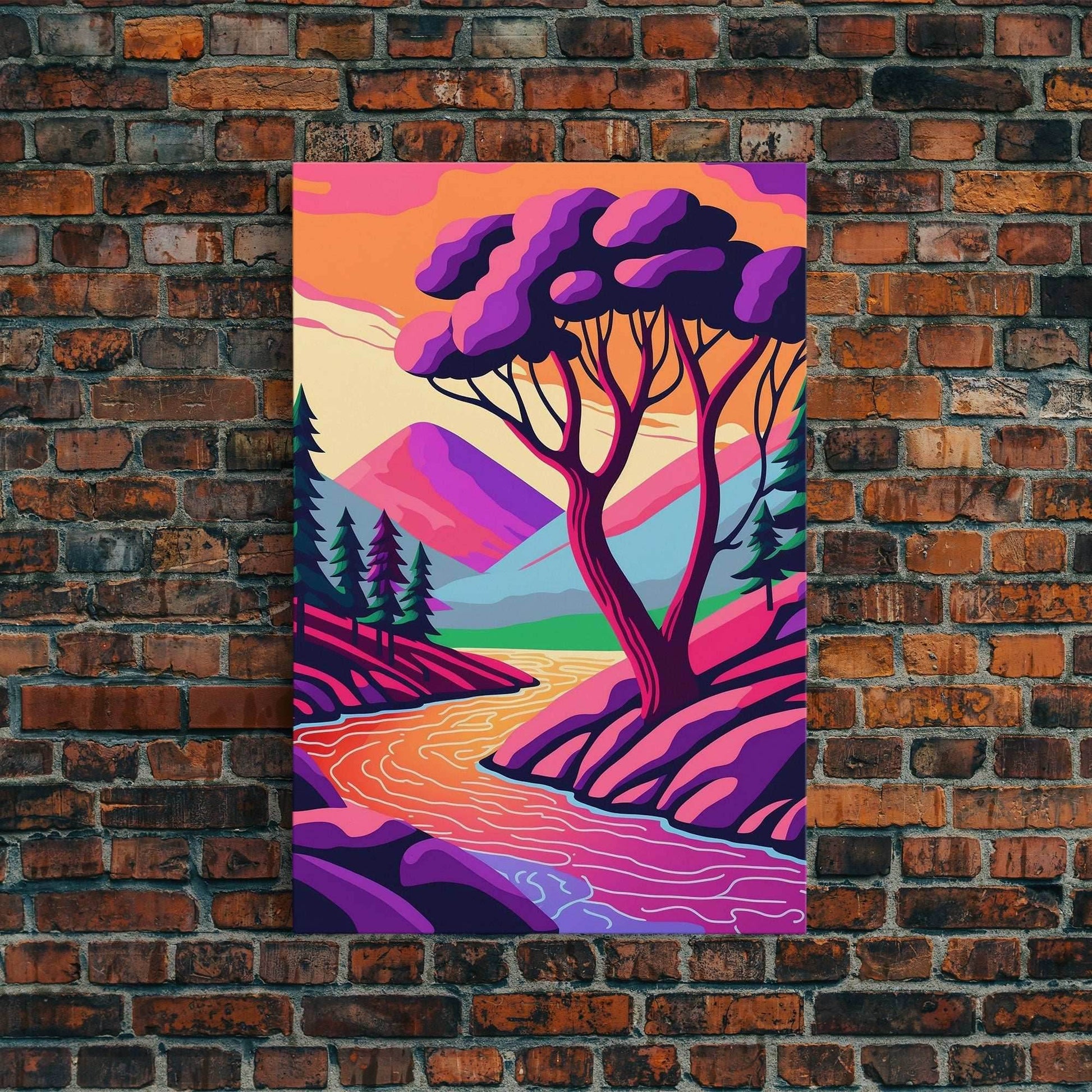 Surrealist Pop Art, Pink Fantasy Landscape Art, Framed Canvas Print - 8x12 Inches / Gallery Wrap Canvas - Ready To Hang
