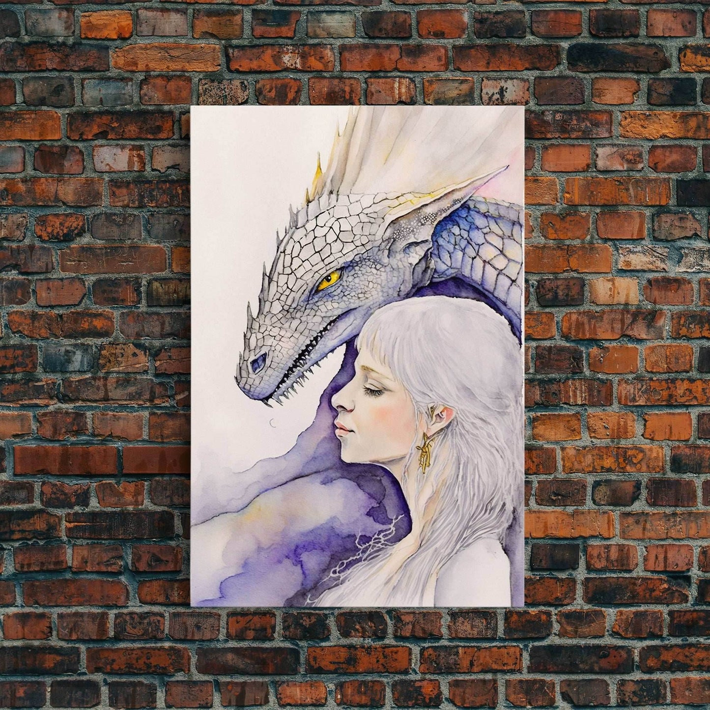 Dragon Painting Canvas Print, Dragon Art, Fantasy Art, Fantasy Painting Wall Art, Girl and Her Dragon, Dragon Girl - 8x12 Inches / Gallery Wrap Canvas - Ready To Hang