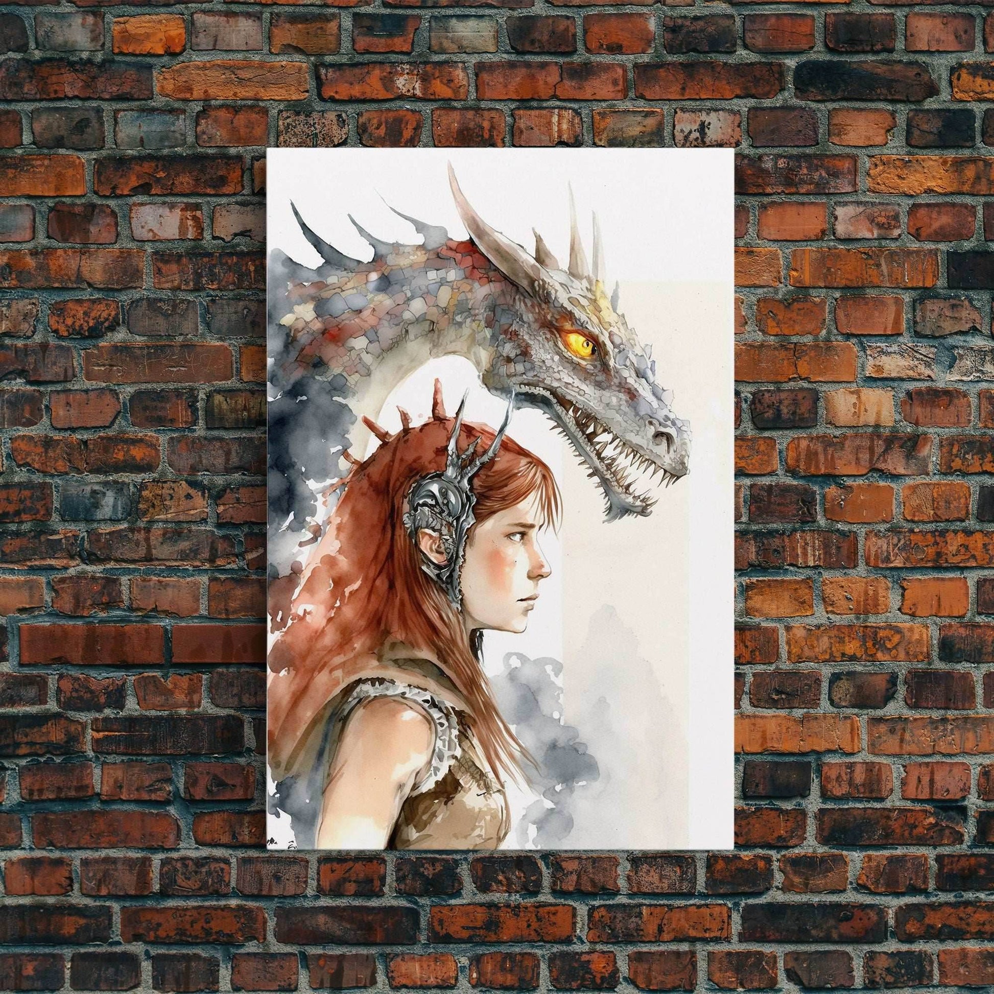 The Dragon Girl, Dragon Painting Canvas Print, Dragon Art, Fantasy Art, Fantasy Painting Wall Art, Girl and Her Dragon, Gamer Gift Wall Deco - 8x12 Inches / Gallery Wrap Canvas - Ready To Hang