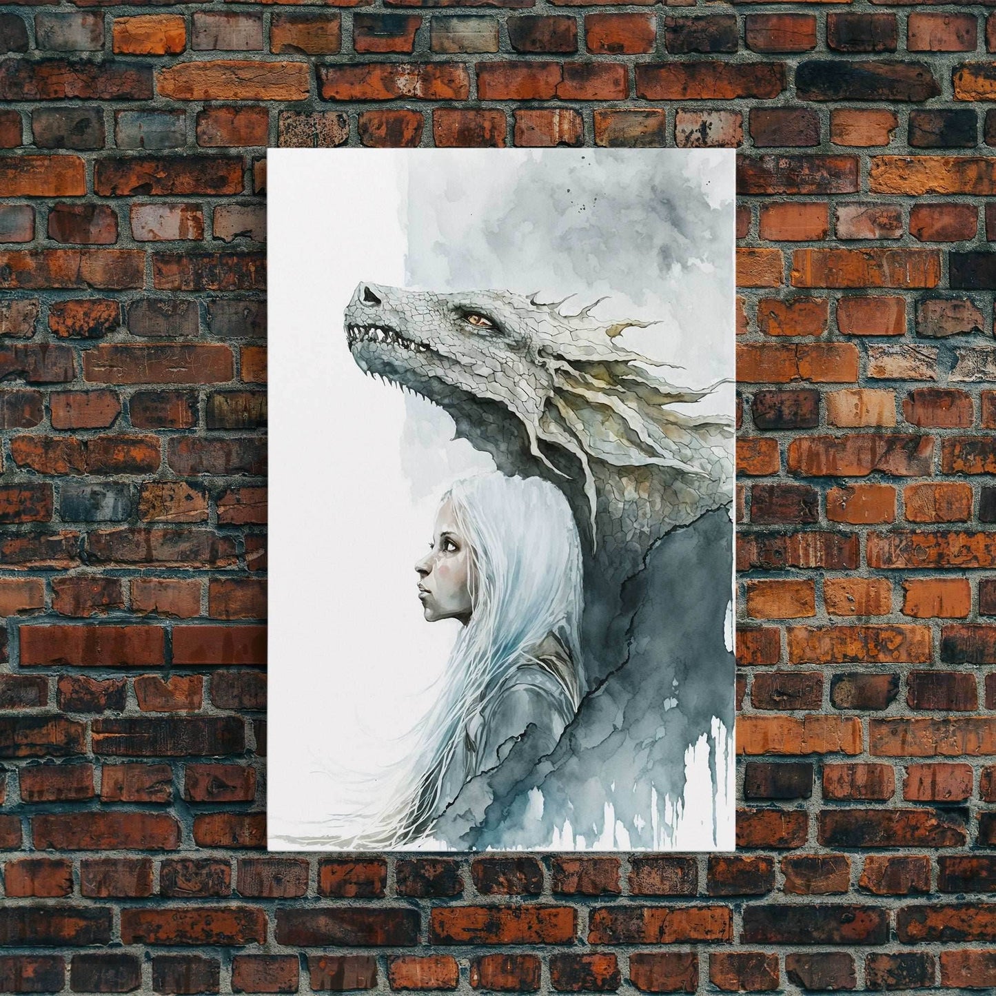 The Girl and Her Dragon, Wall Art, Fantasy Art, Art Print, Framed Canvas Art, Canvas Print, Gamer Decor, Gamer Girl Gift - 8x12 Inches / Gallery Wrap Canvas - Ready To Hang