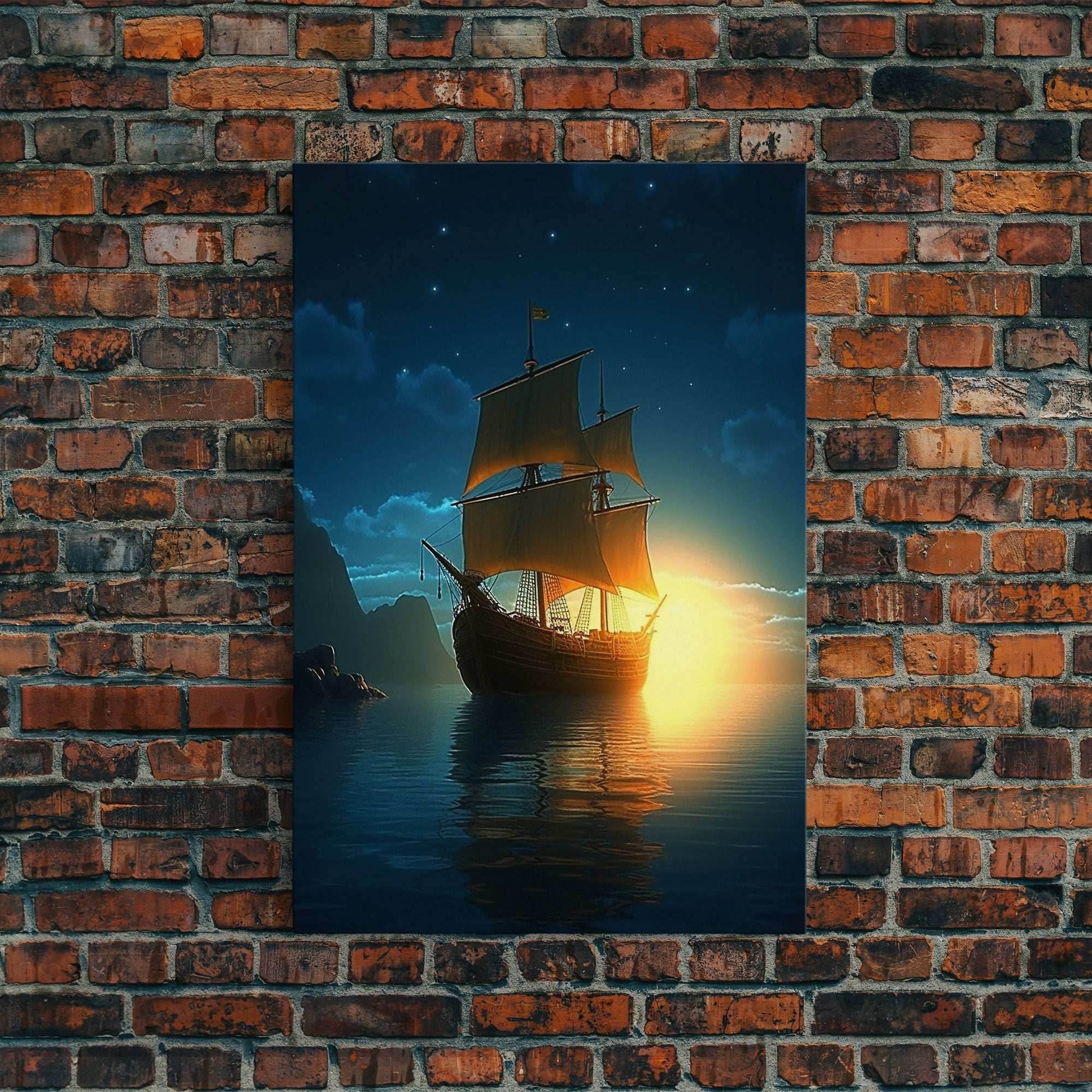 Gothic Pirate Ghost Ship, Framed Canvas Print, Fantasy Wall Art, Wall Decor, Pirate Wal Art, Gift For Him, Kid's Room Art - 8x12 Inches / Gallery Wrap Canvas - Ready To Hang