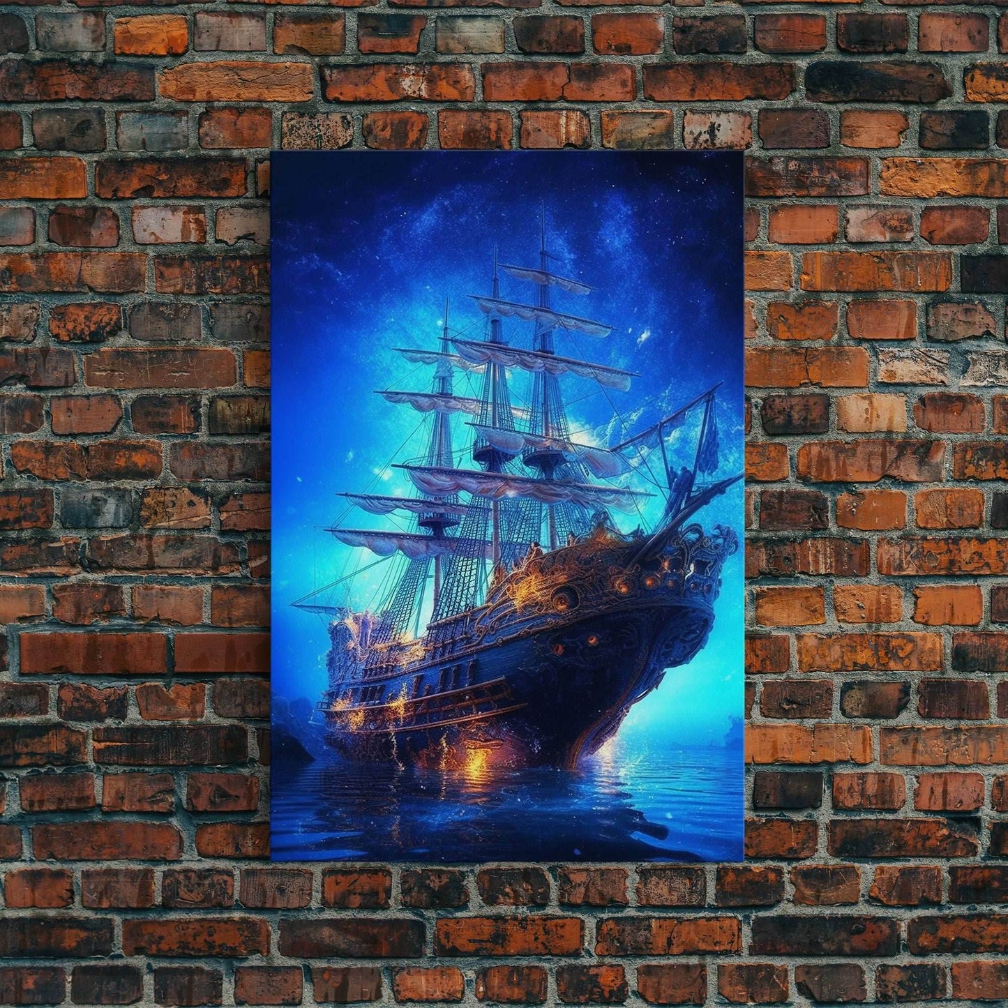 Haunted Pirate Ghost Ship Under The Night Sky, Framed Canvas Print, Fantasy Wall Art, Wall Decor, Pirate Wal Art, Gift For Him, Kid's Room - 8x12 Inches / Gallery Wrap Canvas - Ready To Hang