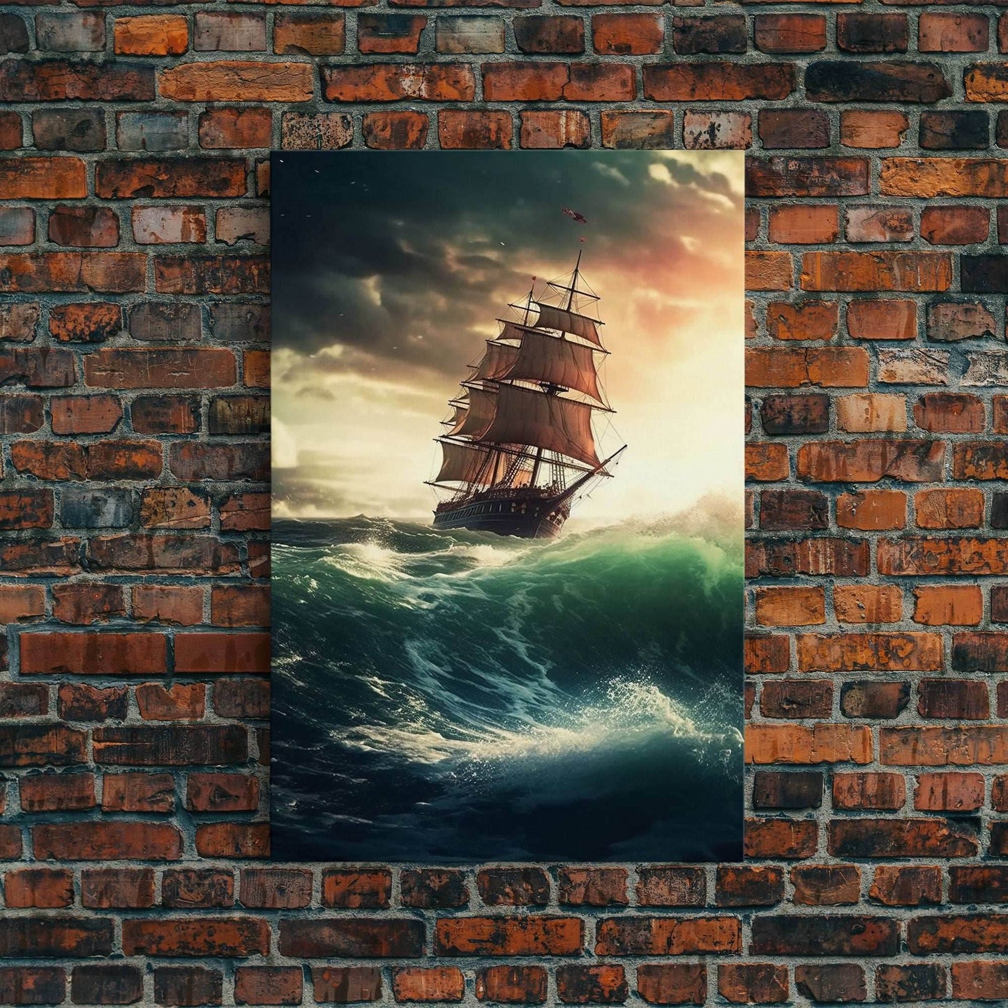 Haunted Pirate Ghost Ship On Rough Seas, Framed Canvas Print, Fantasy Wall Art, Wall Decor, Pirate Wal Art, Gift For Him, Kid's Room - 8x12 Inches / Gallery Wrap Canvas - Ready To Hang