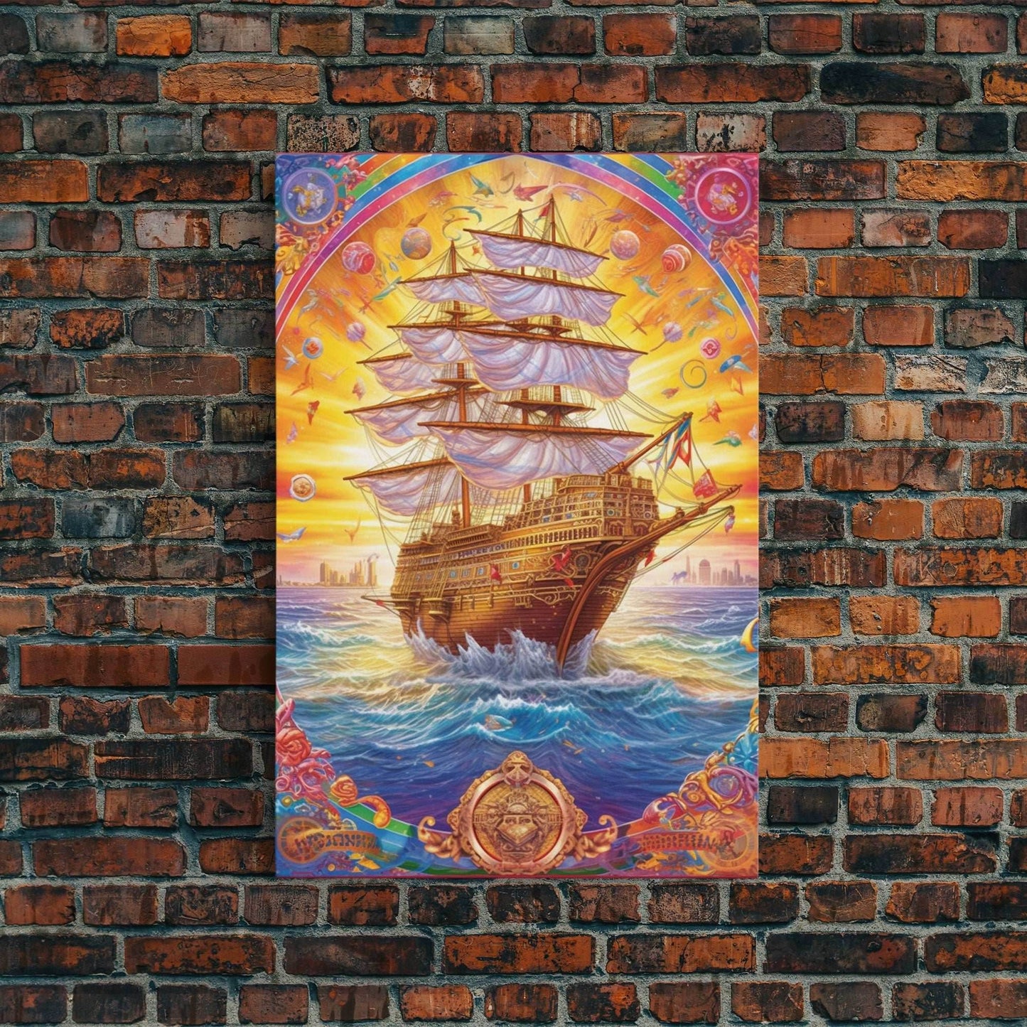 Filigree Pirate Ship Plaque Art, Framed Canvas Print, Fantasy Wall Art, Wall Decor, Pirate Wal Art, Gift For Him, Kid's Room - 8x12 Inches / Gallery Wrap Canvas - Ready To Hang