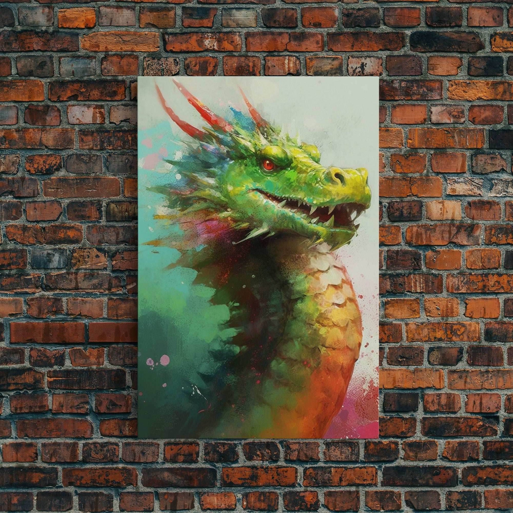 Framed Dragon Print, Watercolor Painting Of A Beautiful Dragon, Canvas Print, Canvas Art, Fantasy Decor - 8x12 Inches / Gallery Wrap Canvas - Ready To Hang