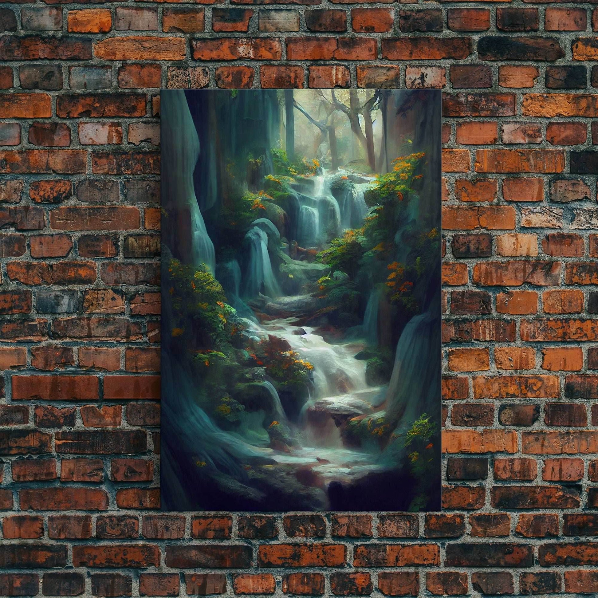 Waterfall painting canvas print, fantasy wall art, watercolor print, high fantasy, nature landscape wall art for living room - 8x12 Inches / Gallery Wrap Canvas - Ready To Hang