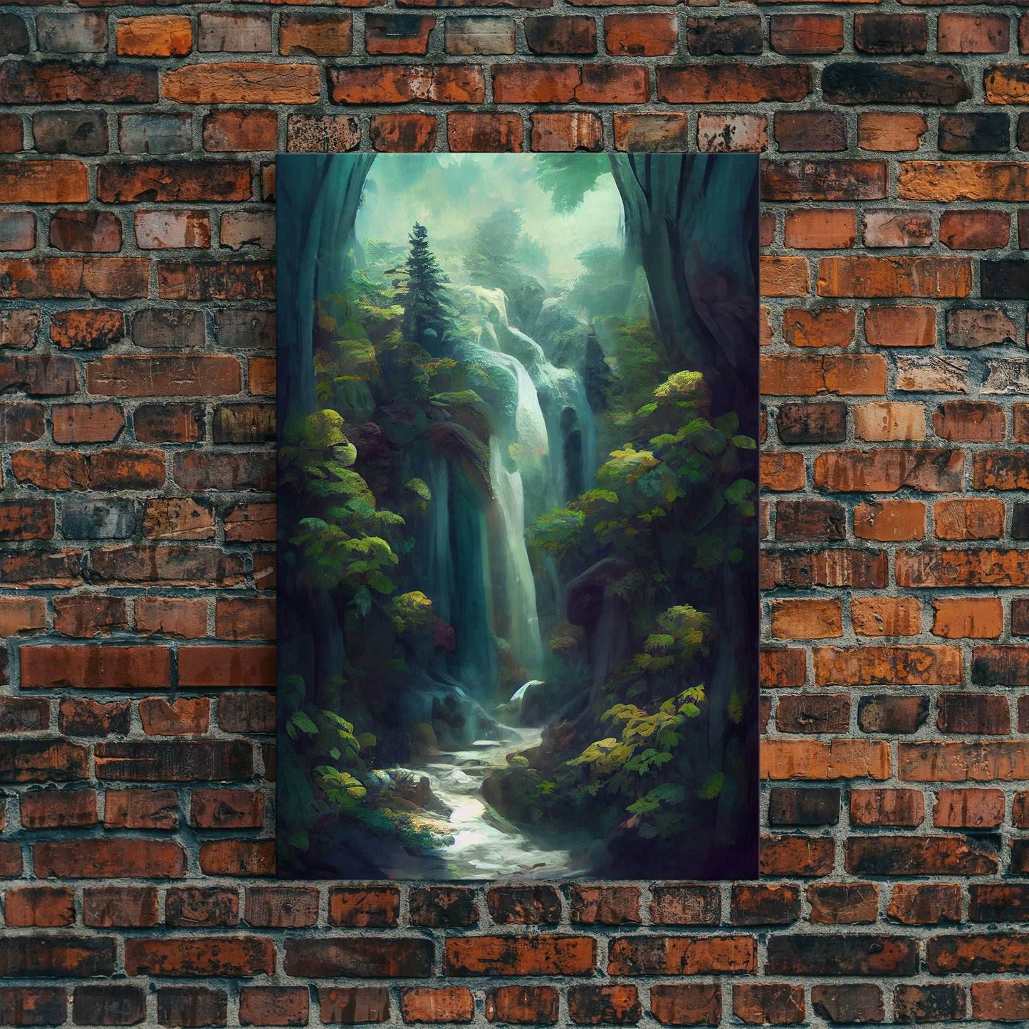Waterfall canvas print, fantasy wall art, watercolor print, high fantasy, nature landscape living room wall art - 8x12 Inches / Gallery Wrap Canvas - Ready To Hang